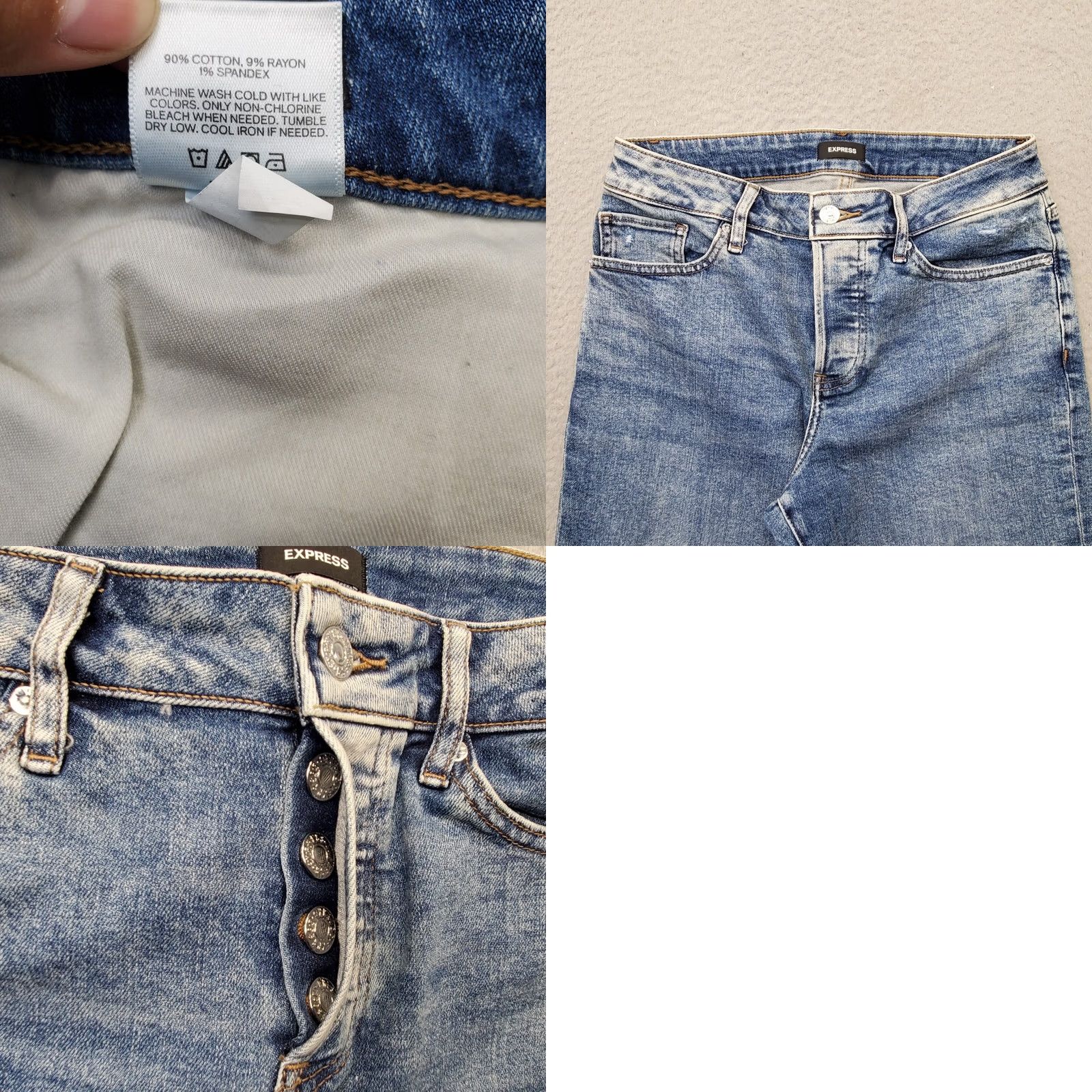 Express Express Boyfriend Jeans Womens 6L Blue Denim Mid Rise Distressed Button Fly Jeans Size 28" / US 6 / IT 42 - 8 Thumbnail