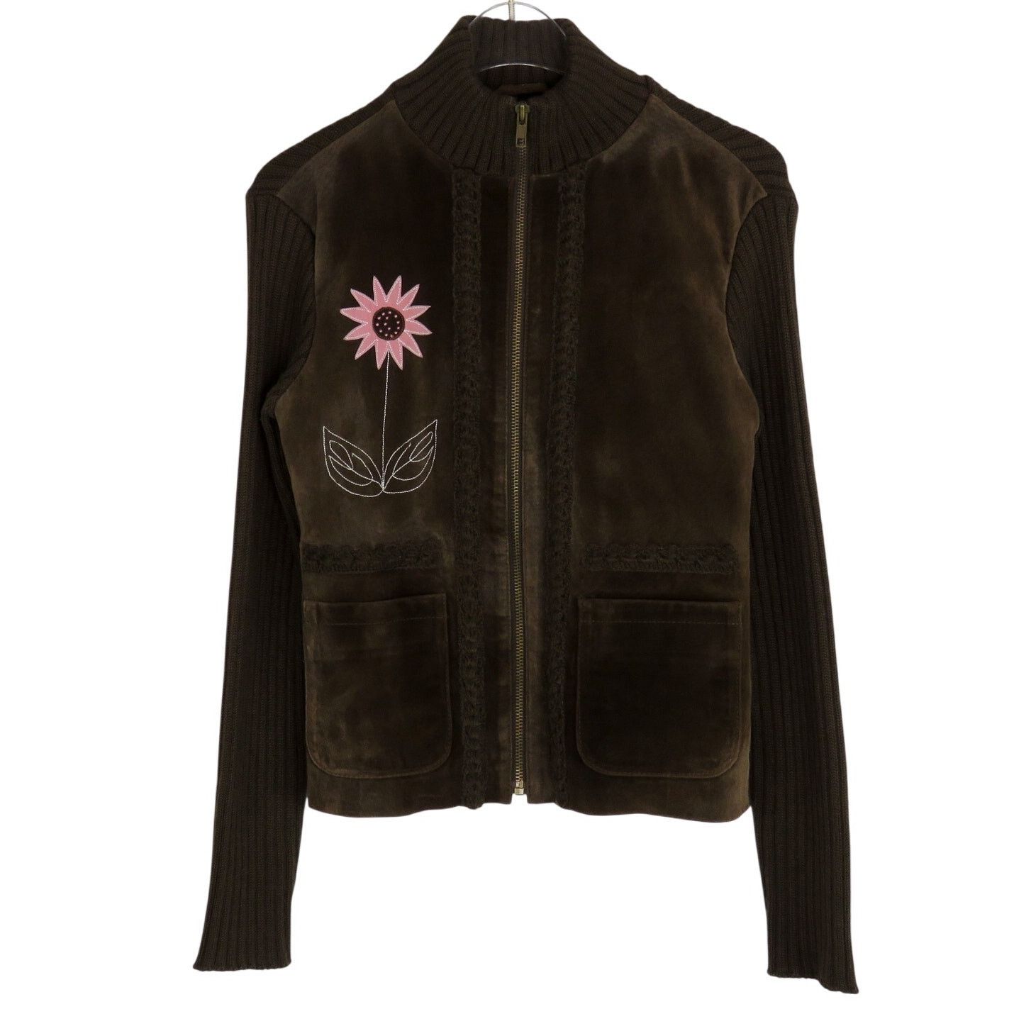 Vintage Y2K Brown Suede Pink Embroidered Flower Vintage Jacket Small Size S / US 4 / IT 40 - 1 Thumbnail
