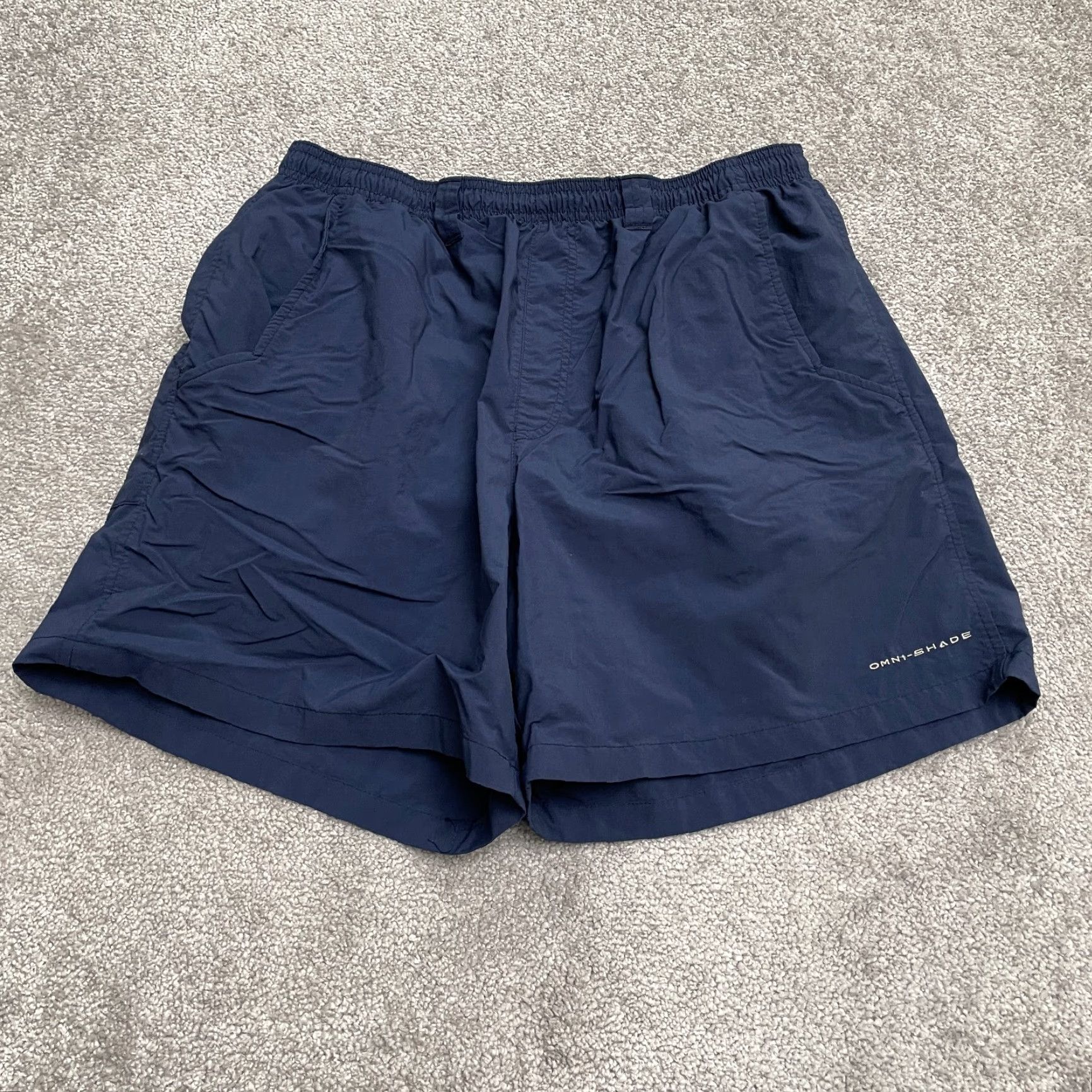 Vintage Columbia PFG Omni Shade Water Shorts Mens Large Blue Elastic Waist Trunks 31x5.5 Navy/Blue Size US 33 - 2 Thumbnail
