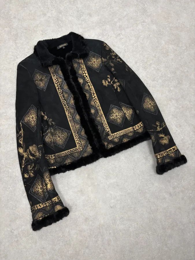 Roberto Cavalli 2000s Roberto Cavalli Black & Golden Royal Shearling Jacket Size M / US 6-8 / IT 42-44 - 4 Thumbnail