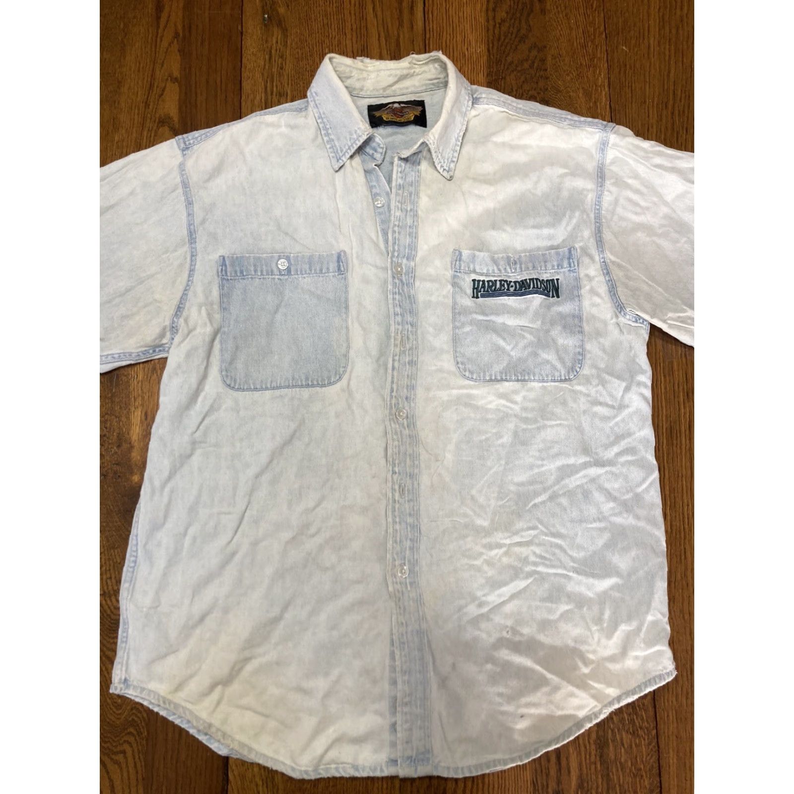 Harley Davidson VINTAGE Harley-Davidson Shirt Mens L Blue Denim Long Sleeve Button-Up Collared - Motorcycle Embroidered Size US L / EU 52-54 / 3 - 5 Thumbnail