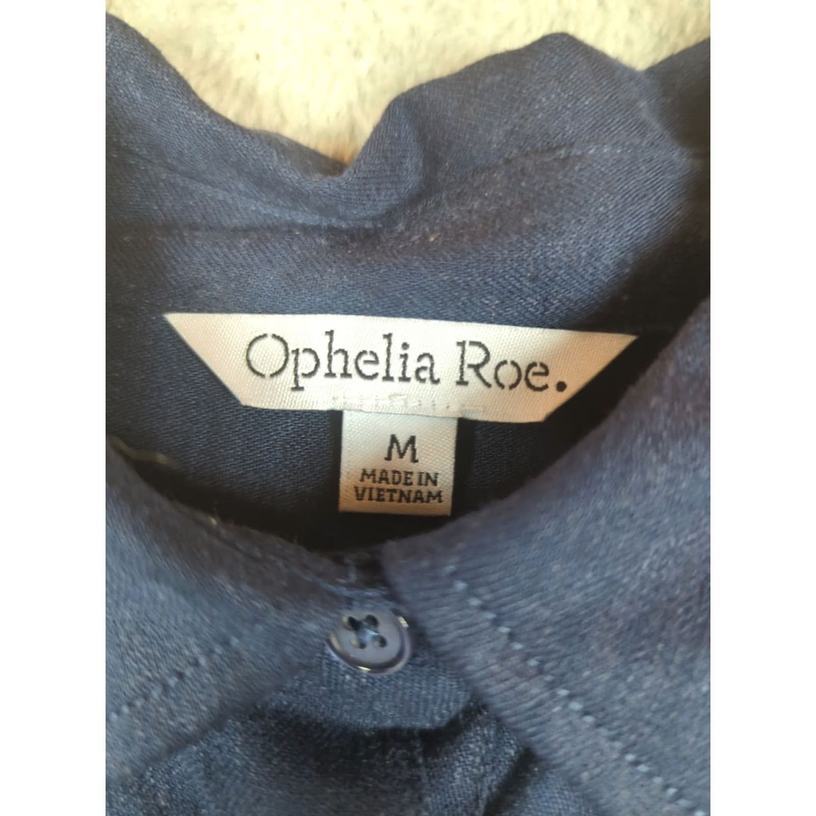 Vintage Ophelia Roe Dress Shirt Navy blue Knee Length Button Down Pocket Cap Sleeve Collared Linen Blend Minimalist Women M Size M / US 6-8 / IT 42-44 - 3 Thumbnail