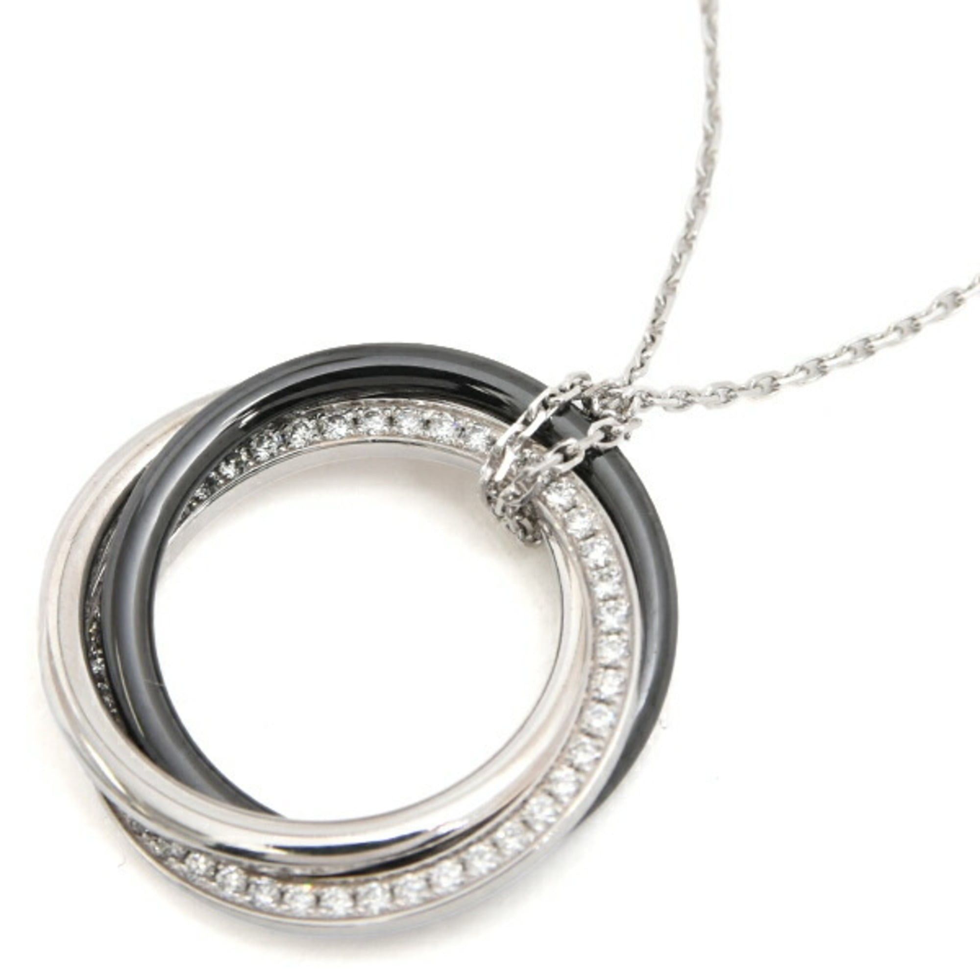Cartier Trinity Diamond Necklace For Women, White Gold And Ceramic, 750Wg X Ce, Women's
