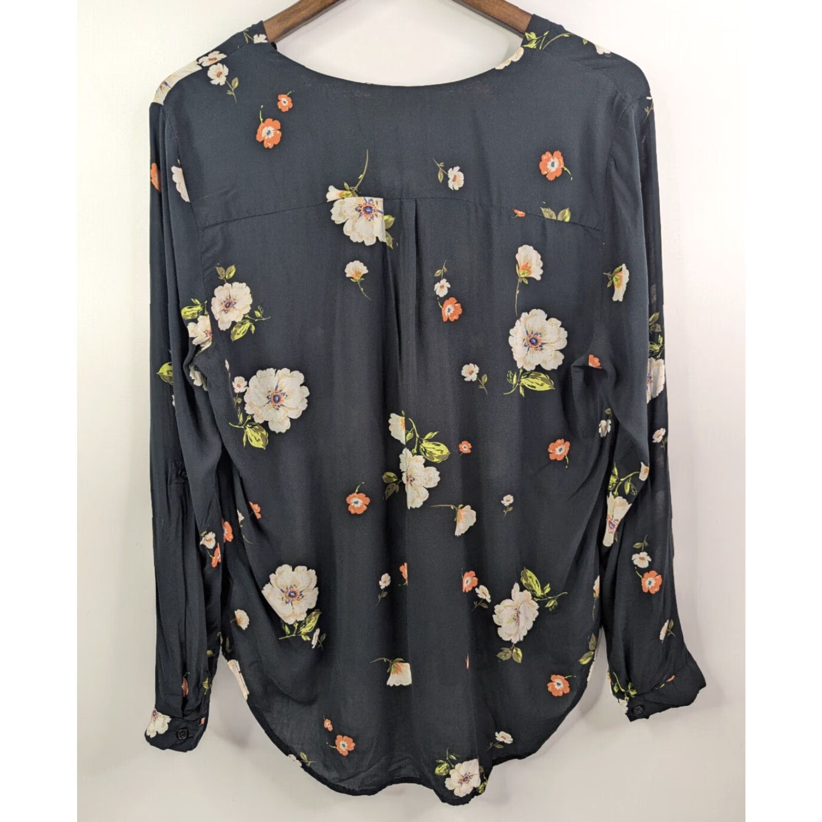 Vintage Brina & EM Blouse Shirt Floral Long Sleeve V-Neck Women's Large Black Size L / US 10 / IT 46 - 5 Thumbnail