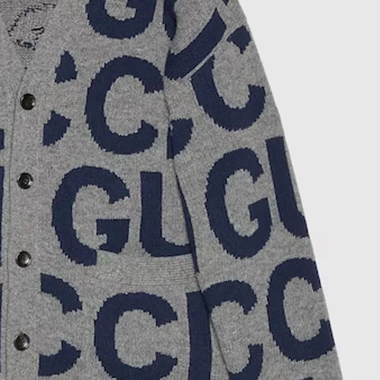Gucci o1s1wg110225 Wool Cardigan With Gucci Intarsia Gray & Blue Size US S / EU 44-46 / 1 - 4 Thumbnail