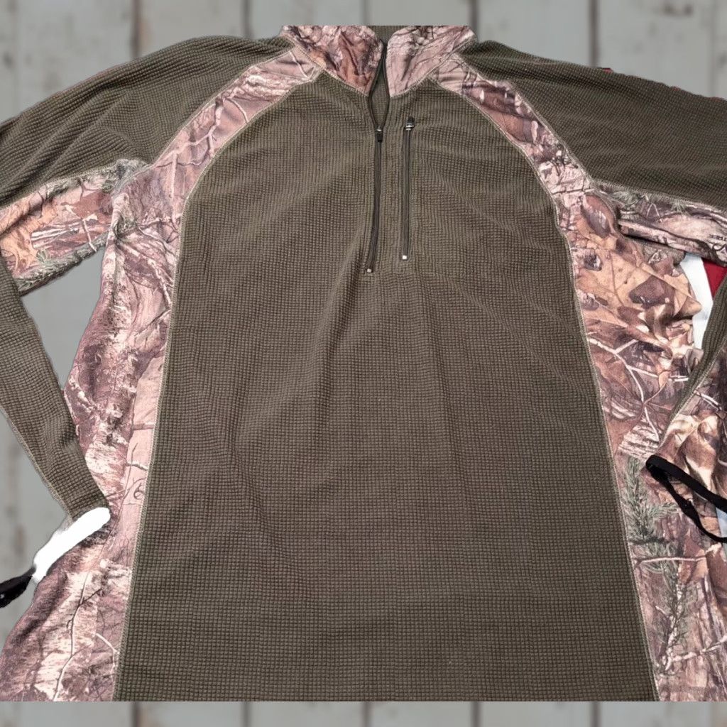 Olive Bushmaster 2XL Shirt Olive Green Thermal Knit 1/2 Zip Camo Long Sleeve Hunting Mens Shirt Size US XXL / EU 58 / 5 - 1 Thumbnail