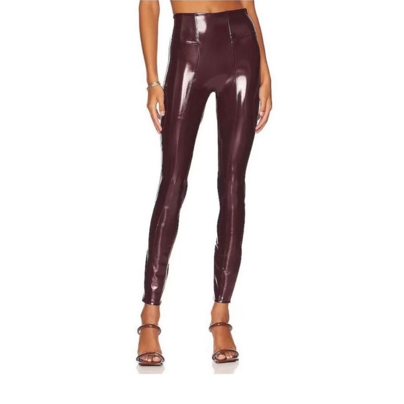 Spanx NWT Spanx Faux Patent Leather Burgundy Leggings Size Small Size 27" / US 4 / IT 40 - 2 Thumbnail