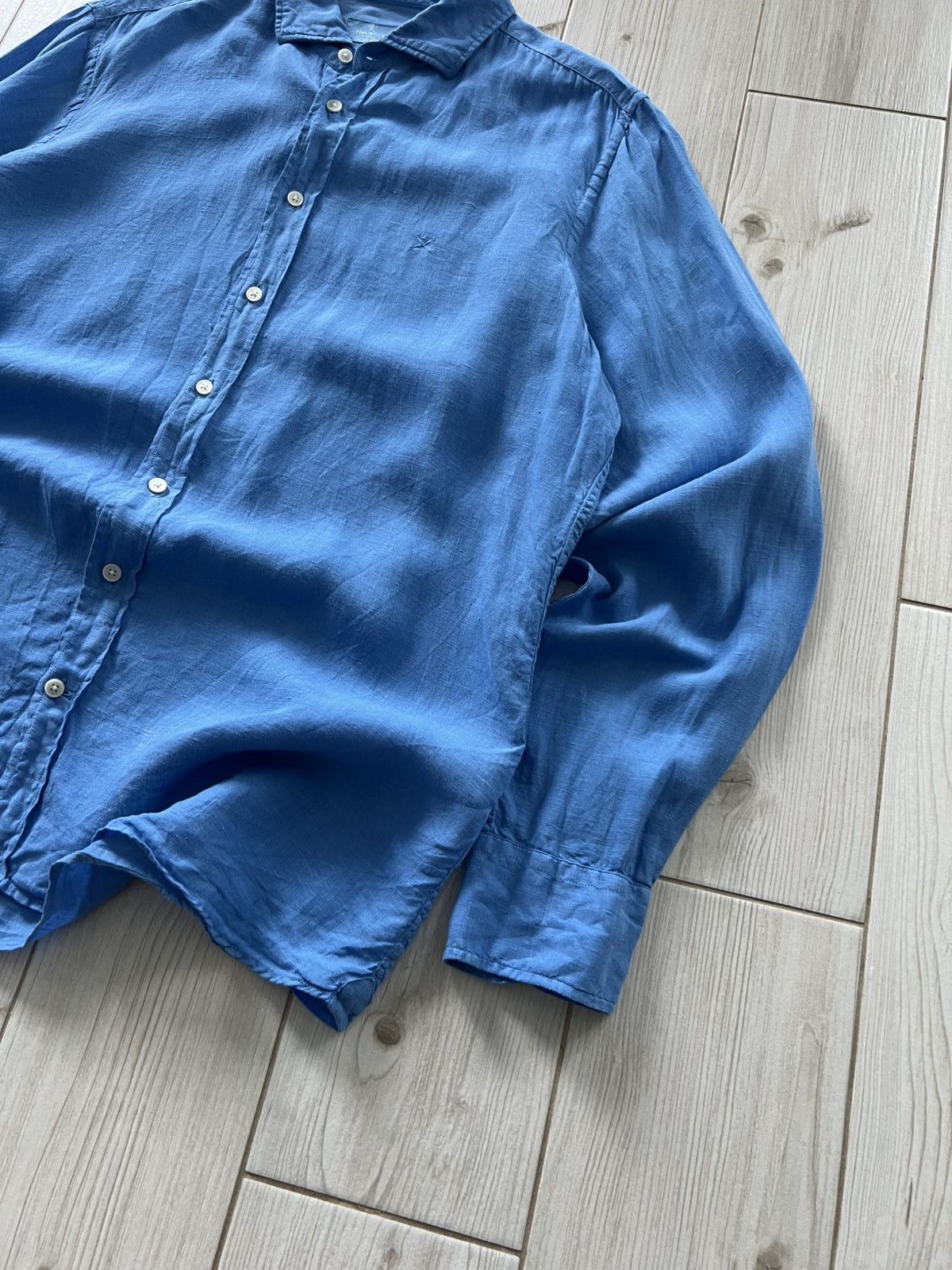Hackett Hackett Logo-Embroidered Linen Shirt Blue XL Size US XL / EU 56 / 4 - 8 Thumbnail