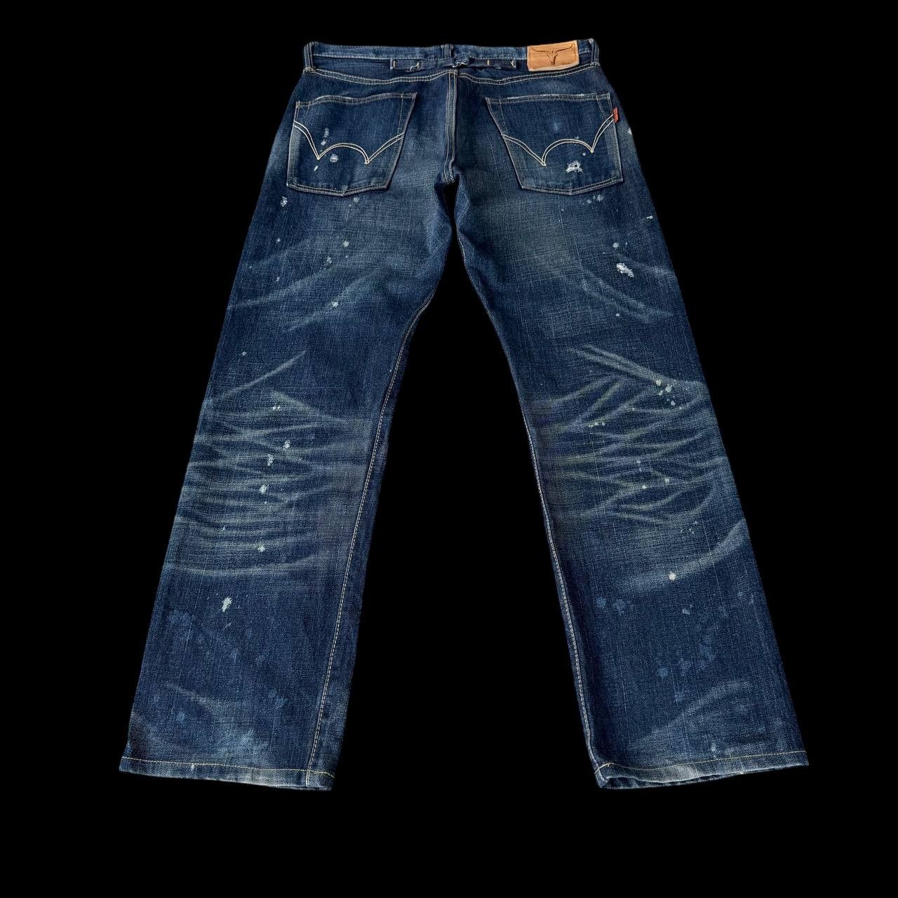 Edwin VINTAGE EDWIN 505ZX BUCKLE BACK REDLINE DISTRESSED HONEYCOMB Size US 30 / EU 46 - 15 Thumbnail