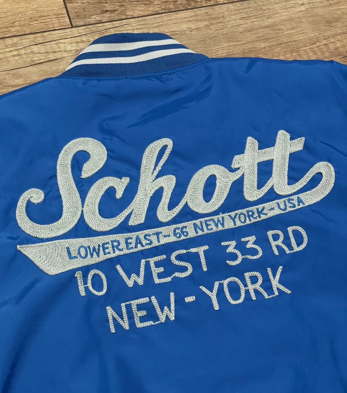 Schott Schott NYC Blue Nylon College Bomber Jacket Big Logo Size US L / EU 52-54 / 3 - 3 Thumbnail