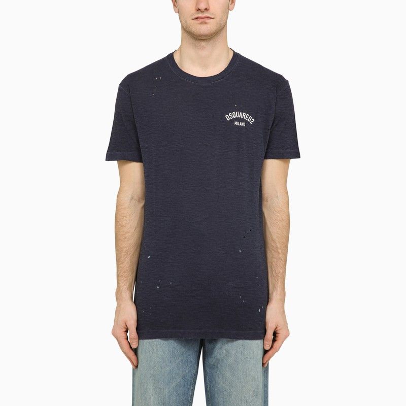 image of Dsquared2 Navy Blue Cotton Blend T-Shirt With Logo, Men's (Size Large)