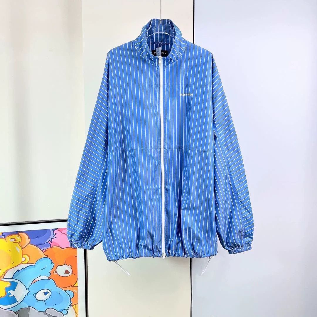 Balenciaga Balenciaga Blue White Striped Zip Jacket Size US S / EU 44-46 / 1 - 1 Thumbnail