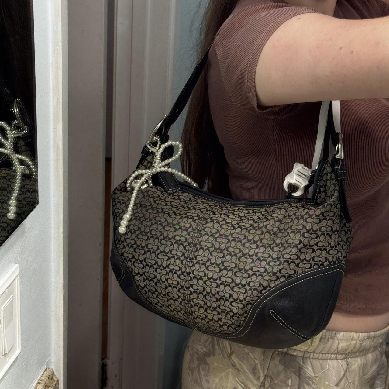 Coach Y2K Black Coach Monogramed Slouchy Hobo Bag Size ONE SIZE - 8 Thumbnail