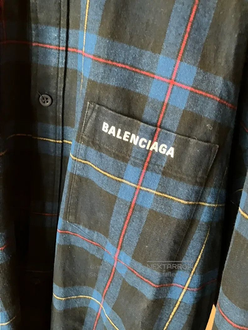 Balenciaga Balenciaga Blue plaid pocket logo embroidered long-sleeve Size US S / EU 44-46 / 1 - 3 Thumbnail