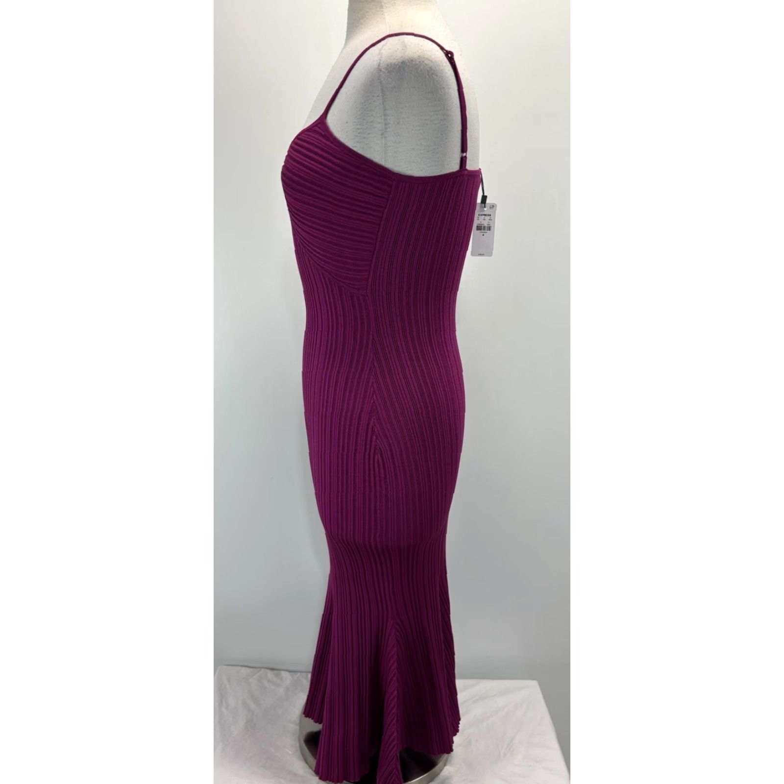 Express Express Ribbed Knit Midi Dress Women’s M Fuchsia Fishtail Bodycon Stretch Size M / US 6-8 / IT 42-44 - 2 Thumbnail