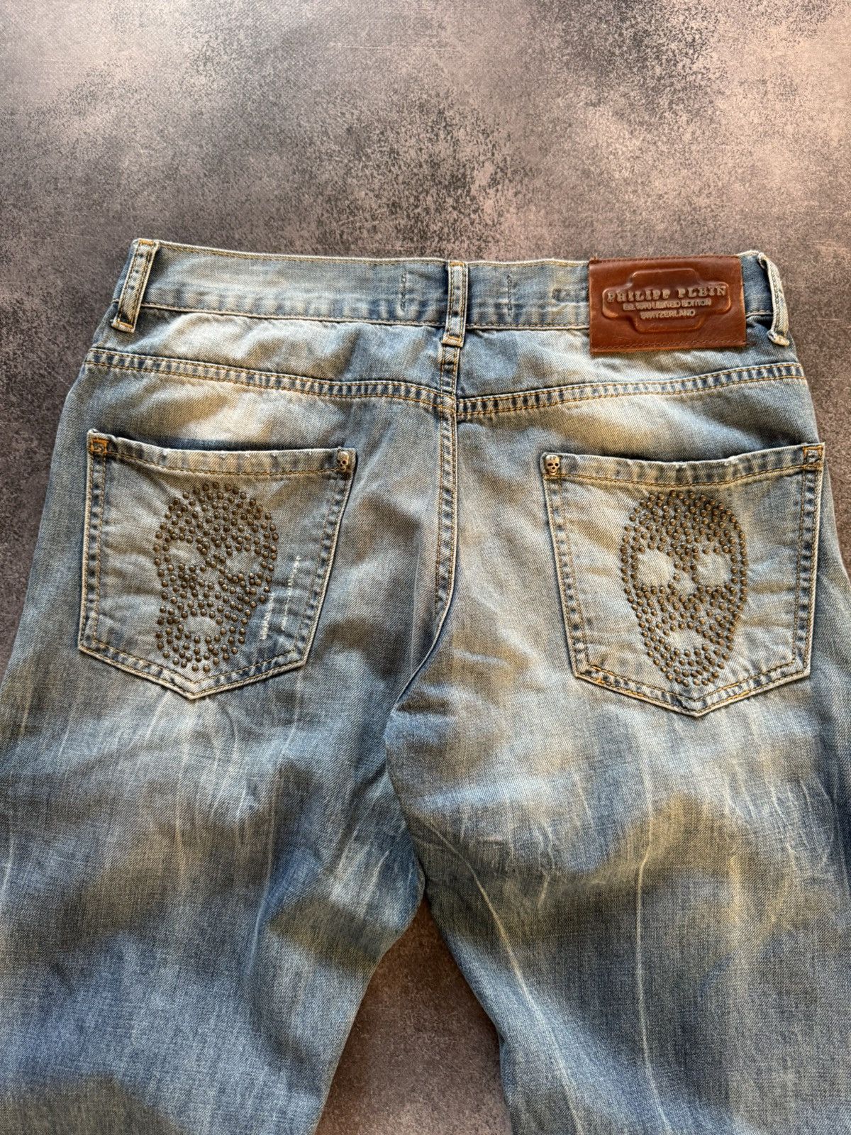 Hysteric Glamour Philip Plein Skull Embossed Crash Distressed Straight Jeans Size US 30 / EU 46 - 7 Thumbnail