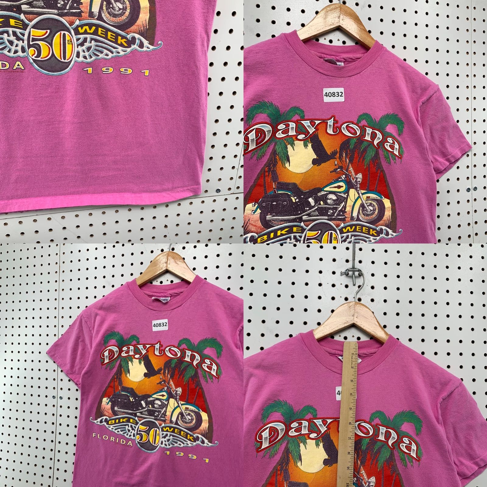 Hanes Vintage 90s Daytona Bike Week Adult M Fits Small Pink Sing Stitch 1991 Florida Size US S / EU 44-46 / 1 - 8 Thumbnail