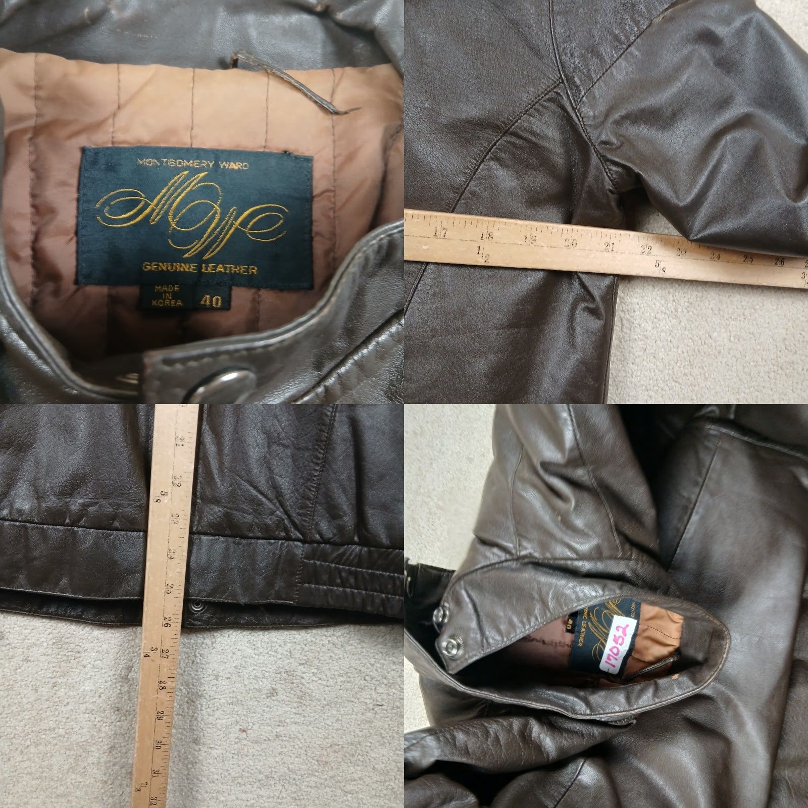 Vintage VINTAGE Montgomery Ward Leather Racer Jacket Mens 40 Brown Jacket Motorcycle 90s Classic Mens Brown Regular Leather Full Zip Band Collar Short Vintage Size US XXS / EU 40 - 8 Thumbnail
