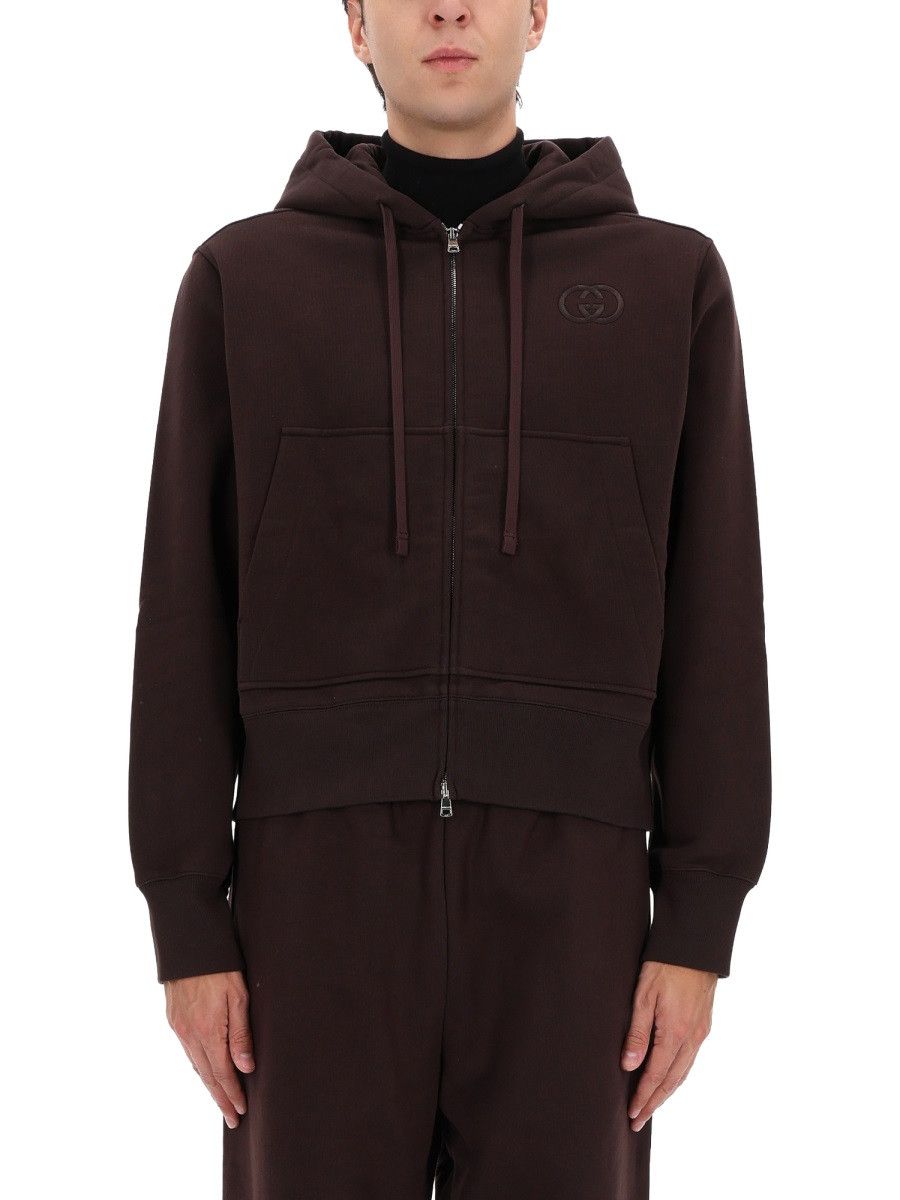 Gucci GUCCI SWEATSHIRT WITH LOGO EMBROIDERY - BROWN Size US M / EU 48-50 / 2 - 1 Thumbnail
