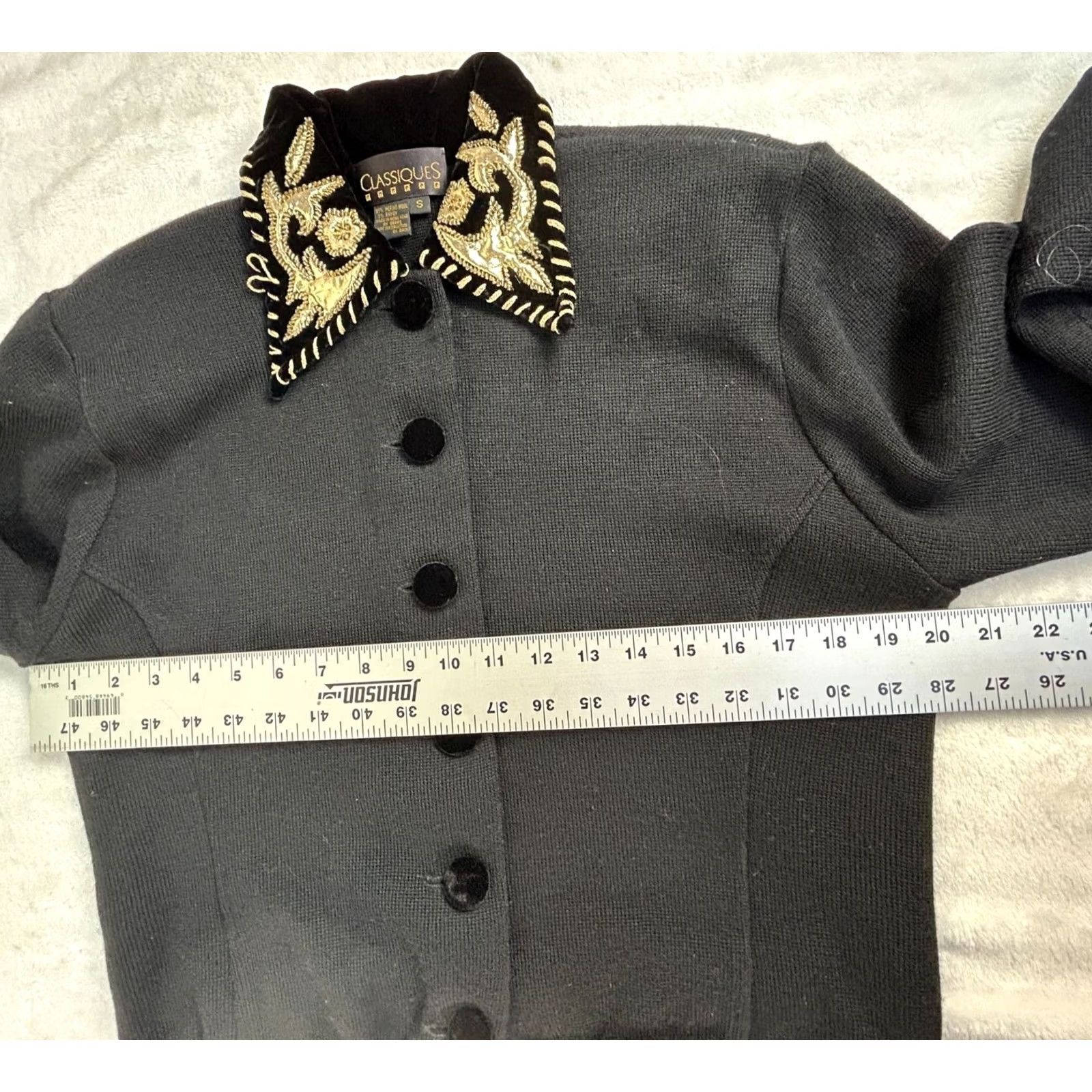 Vintage VINTAGE Classiques Entier Black Gold Embellished Wool Blend Cropped Jacket Small Women’s Jacket Size S / US 4 / IT 40 - 6 Thumbnail