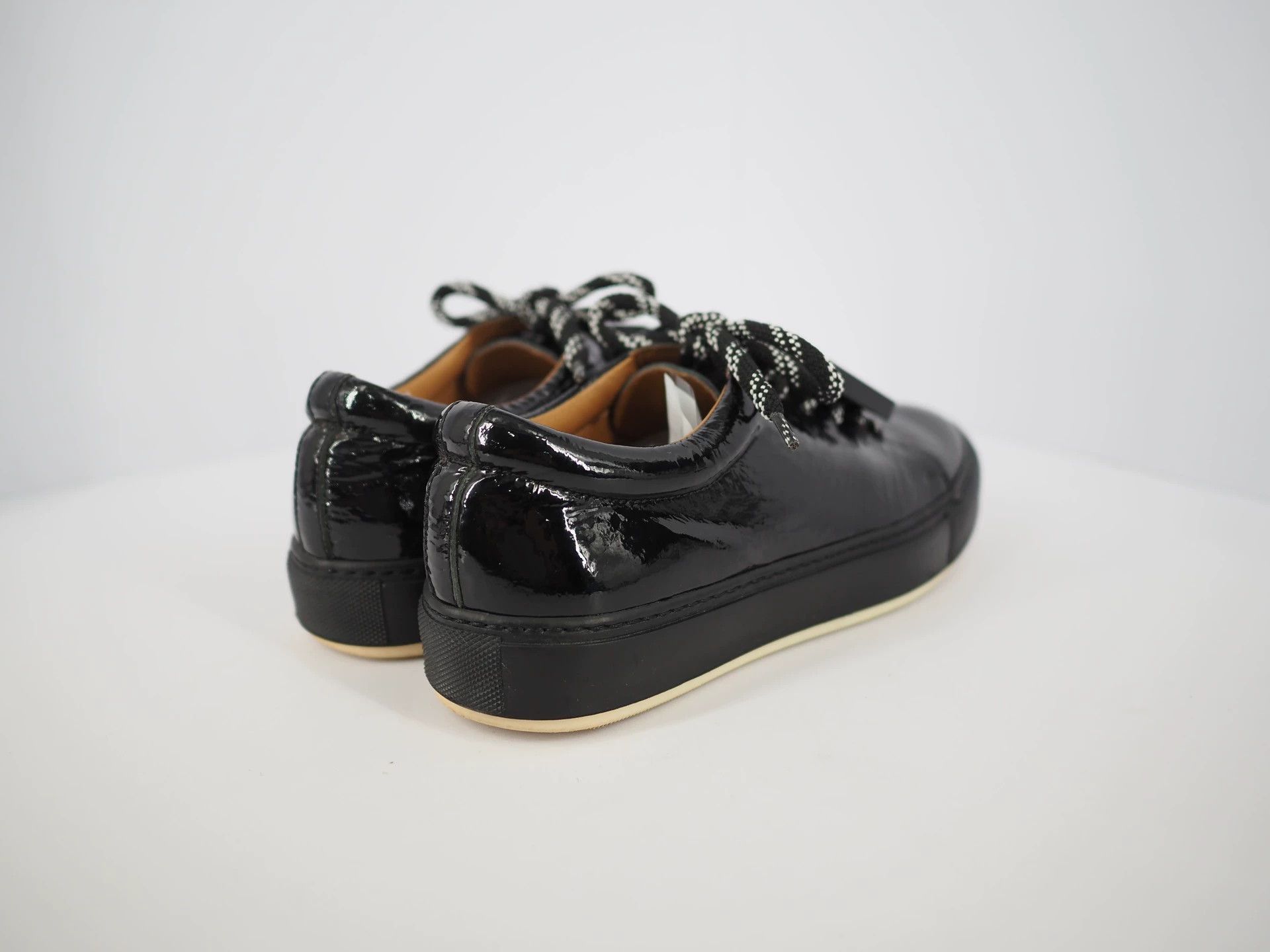 Acne Studios ACNE Black Smiley Face Pleated Patent Leather Low-Top Shoes Size US 6.5 / EU 39-40 - 3 Thumbnail