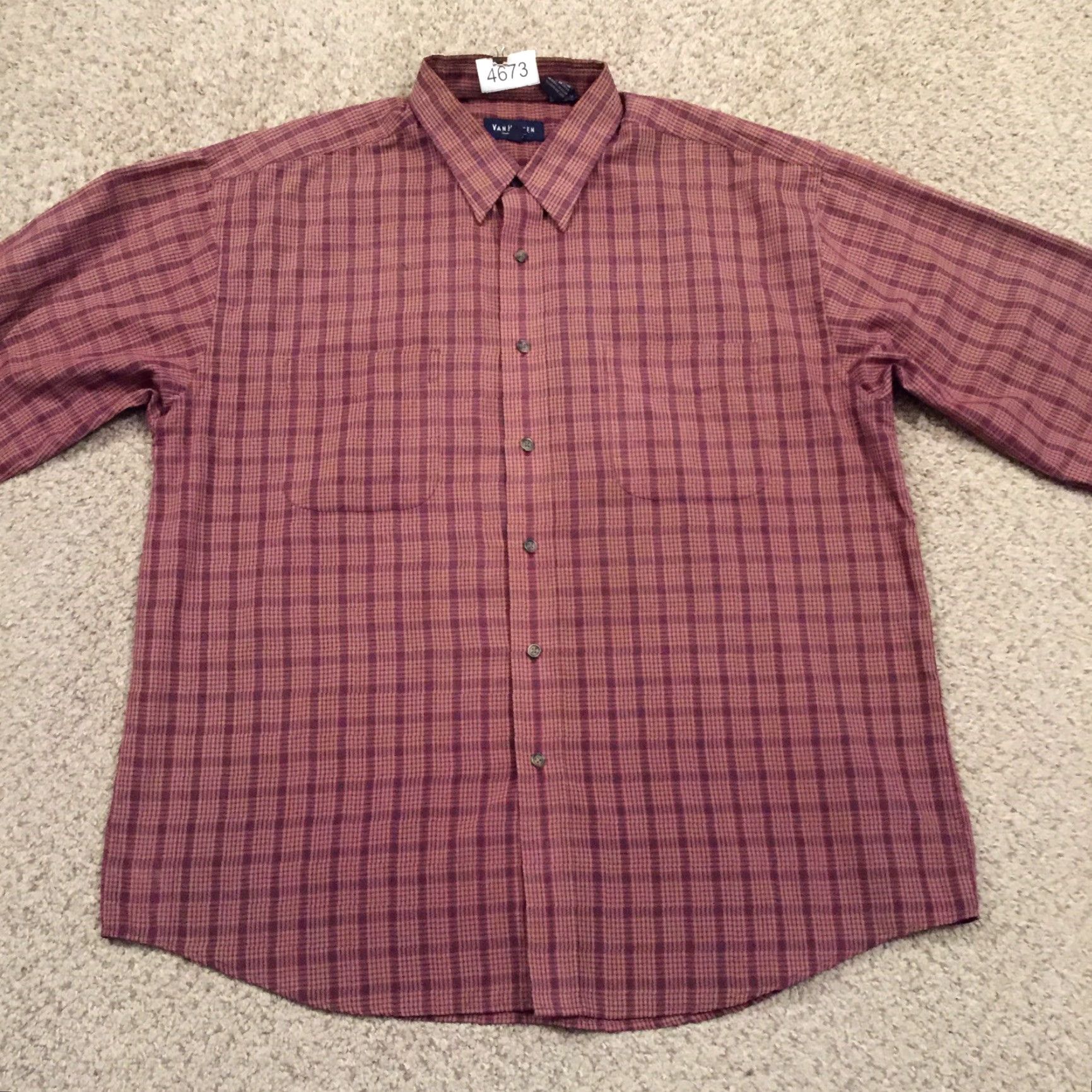 Van Heusen Van Heusen Shirt Mens Large Red Beige Plaid Long Sleeve Button Up Size US L / EU 52-54 / 3 - 5 Thumbnail