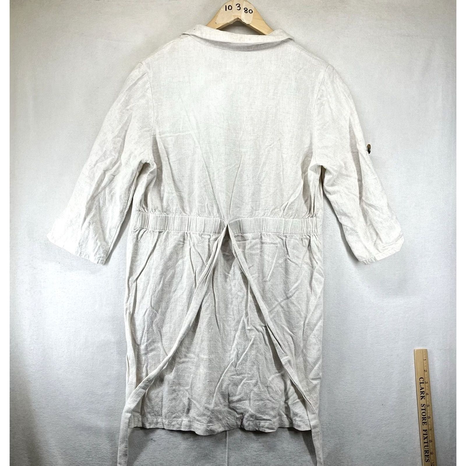 Vintage VINTAGE Retro 90s Linen Blend XL Tunic Top Beige Button Front Tie Back Long Lagenlook Size XL / US 12-14 / IT 48-50 - 2 Thumbnail