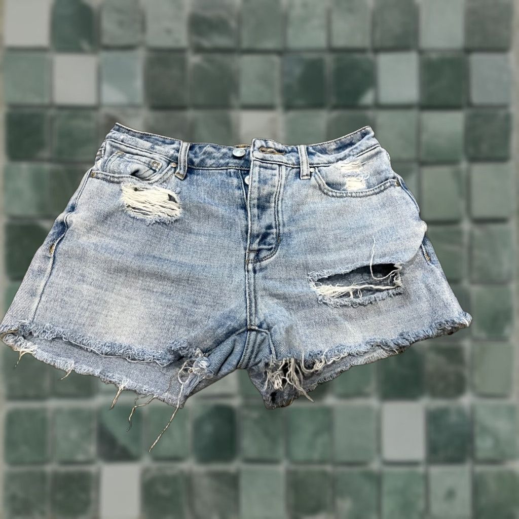 Pacsun PacSun Jeans Shorts Women's 24 Blue Denim Cut Off Distressed Regular Waist 5-Pocket Design Denim Inseam 1 in Giftable? Size 42" / US 20 - 1 Thumbnail