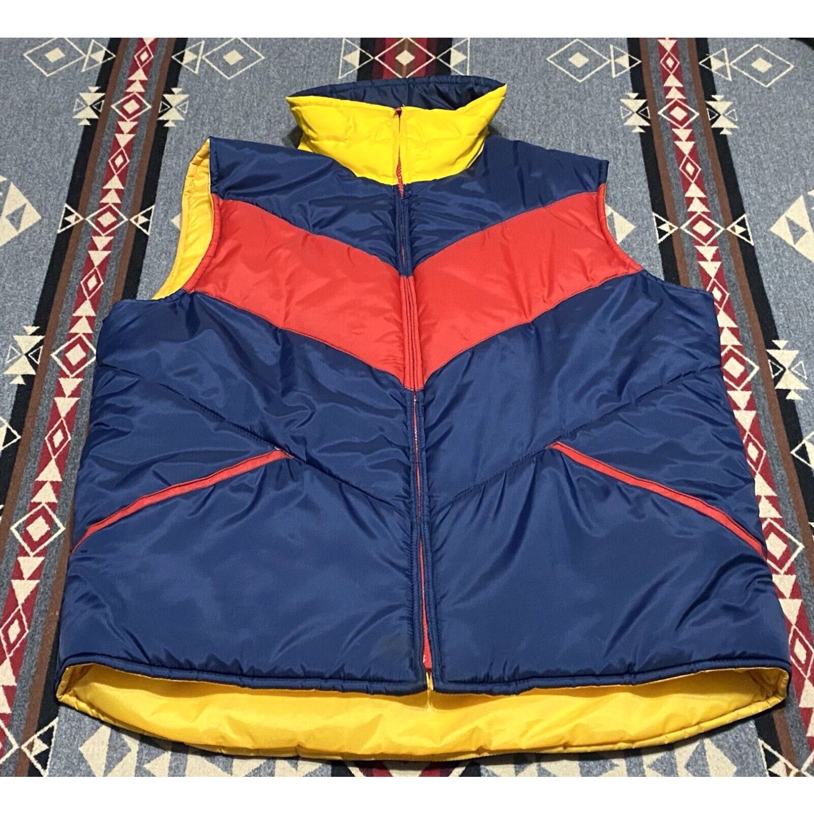 Image of Vintage VTG 80's Jc Penney Ski Apparel Vest Puffer Retro Red Orange Navy Hipster XL Hr in White