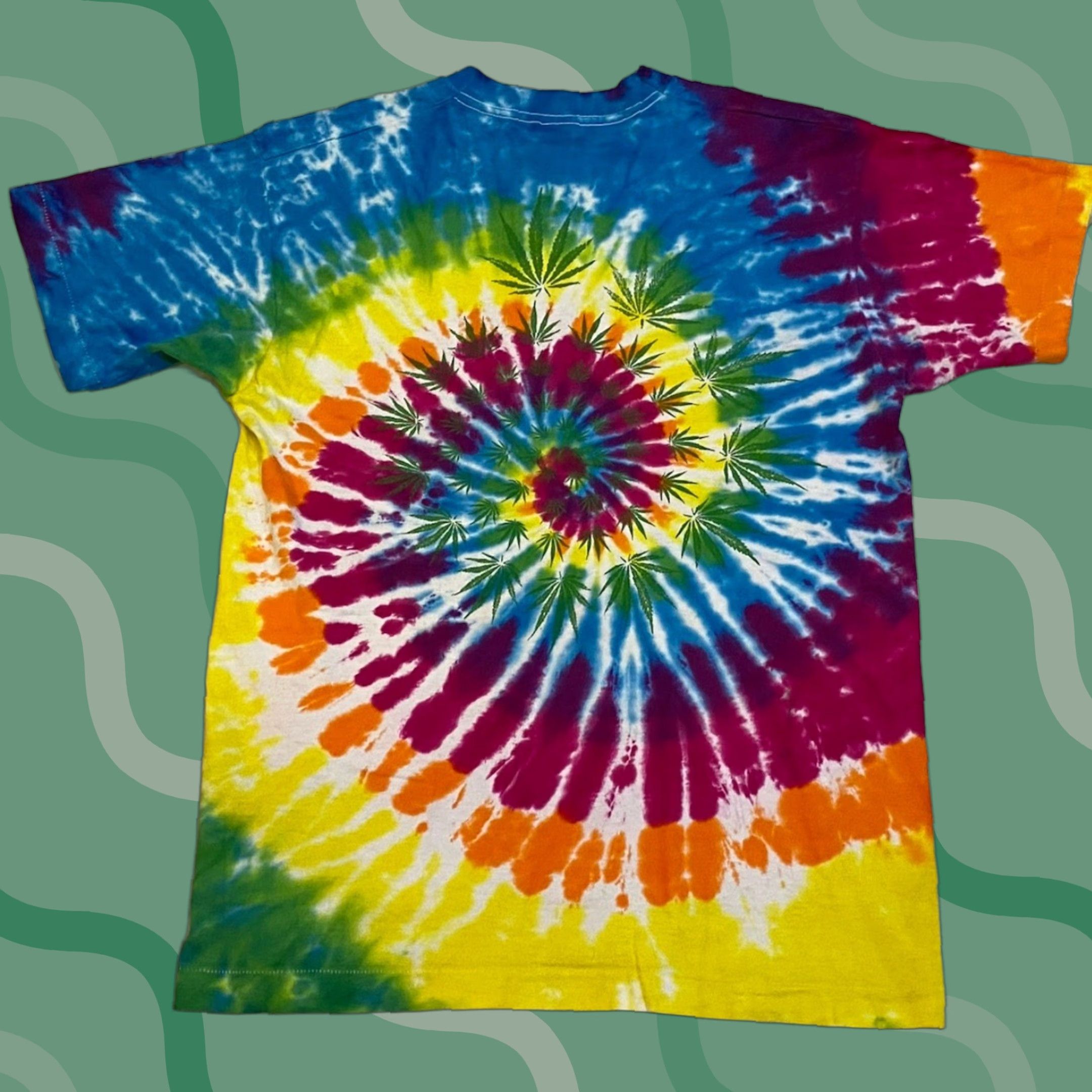 VINTAGE RARE Single Stitch T Shirt Psychotic Indica Marijuana Tie Dye Mens L VTG