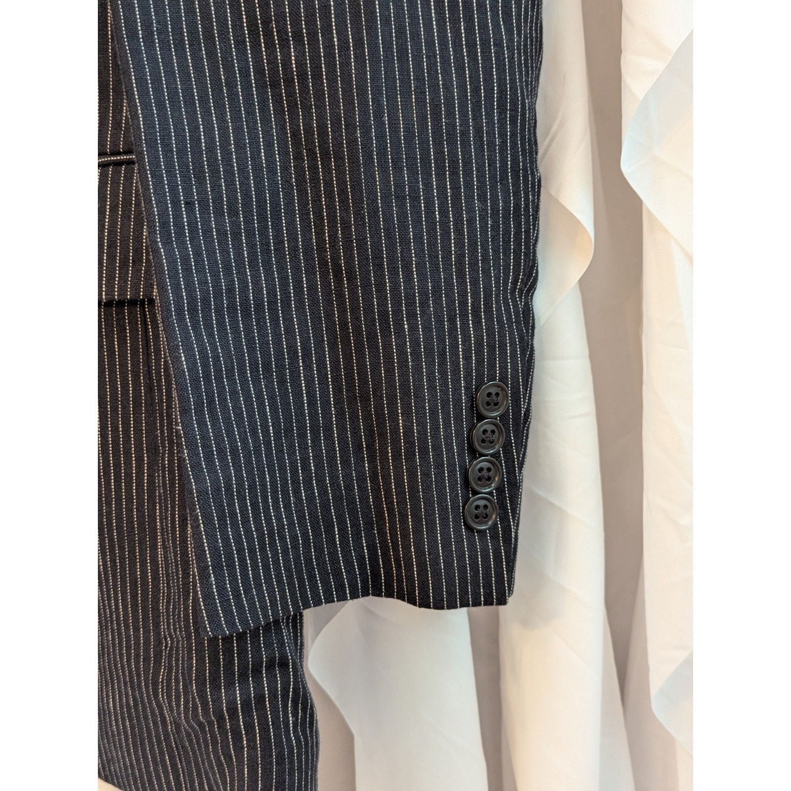 Joseph Abboud Size 38L Black w/White Pin Stripes Linen 2 Button Notch Size 38L - 8 Thumbnail