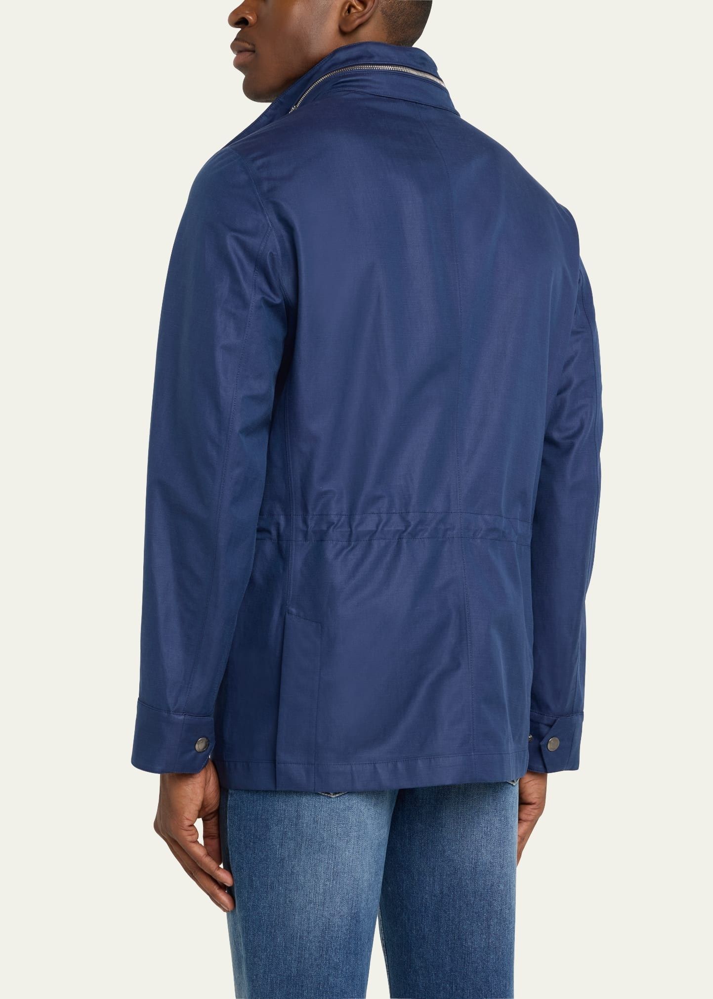 Brunello Cucinelli o1w1db10725 Linen Silk Concealed Zip Safari Jacket in Blue Size US M / EU 48-50 / 2 - 3 Thumbnail