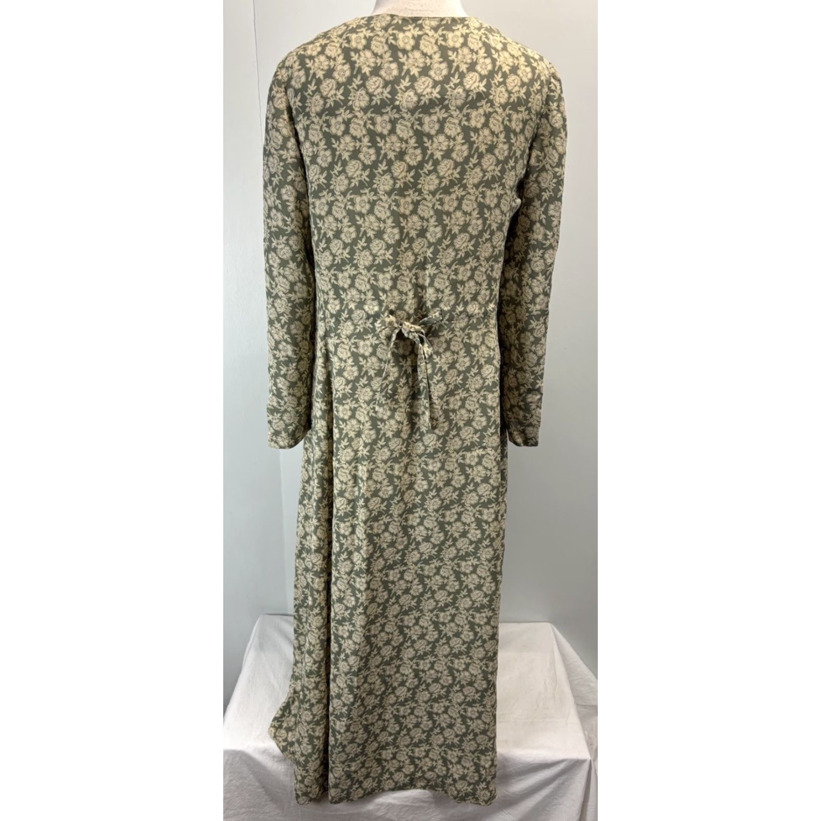 Vintage VINTAGE Adrienne Vittadini Floral Maxi Dress Sz 12 Sage Green & Cream Long Sleeve Button Front 90s Womens Size XL / US 12-14 / IT 48-50 - 3 Thumbnail