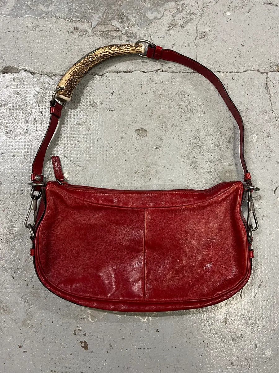 Archival Clothing x Vintage 2000S YVES Saint Laurent Tom Ford Mombasa Red Leather Organic Horn Shoulder Bag, Women's