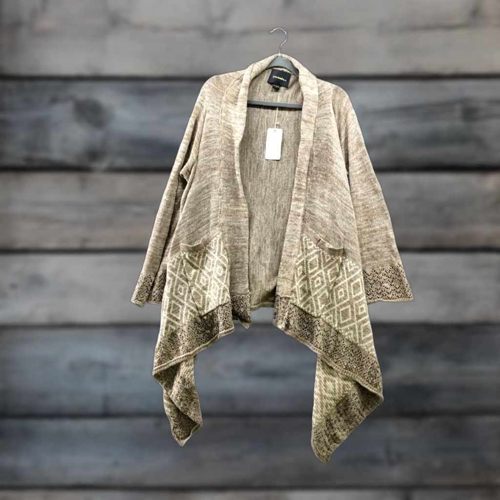 Vintage NWT Lovemarks Cardigan Womens L Open Front Boho Knit Heather Brown Beige Size L / US 10 / IT 46 - 1 Thumbnail