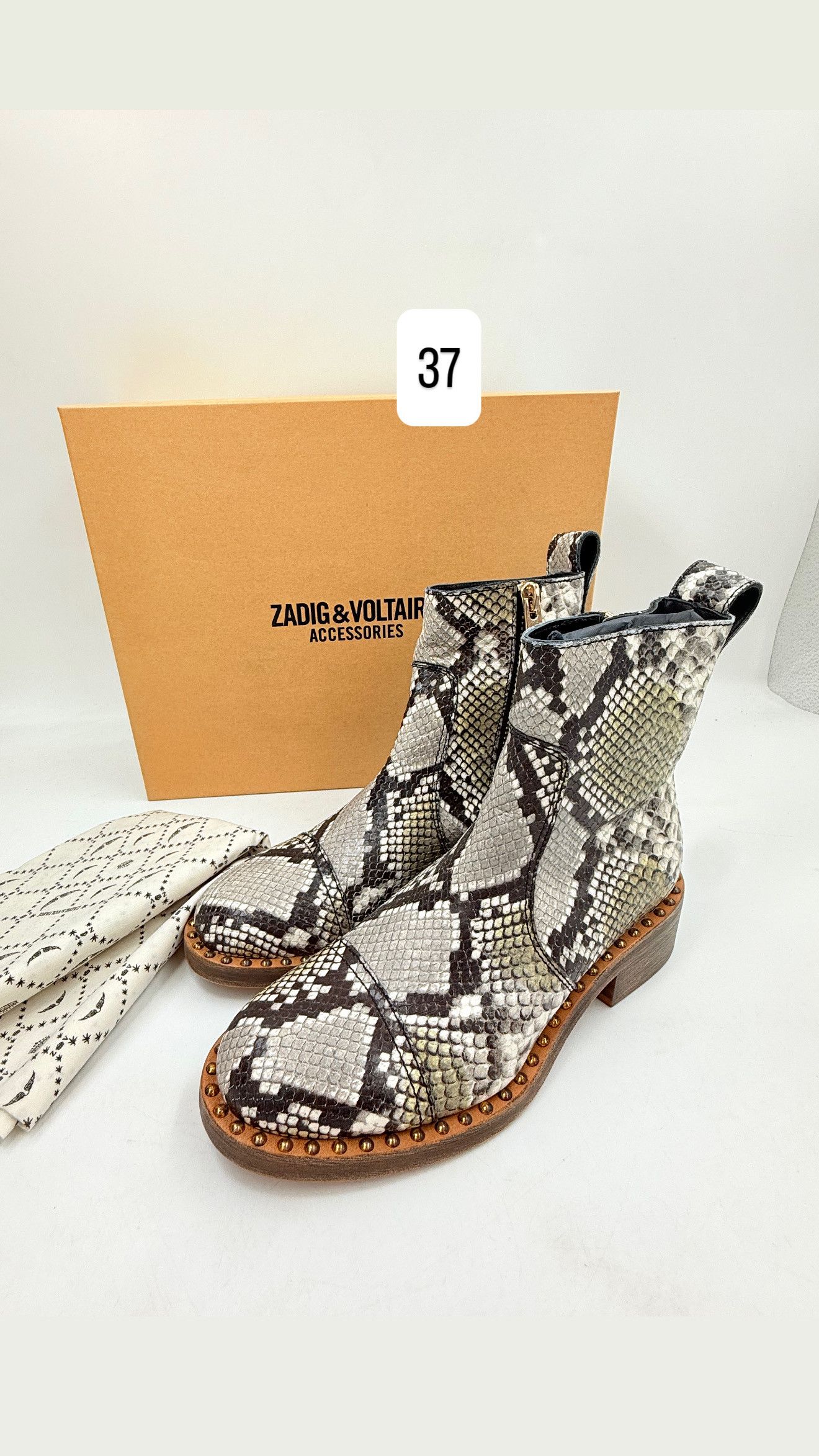 Zadig & Voltaire Zadig & Voltaire Snake Print Leather Ankle Boots Size US 4.5 / IT 34.5 - 1 Thumbnail