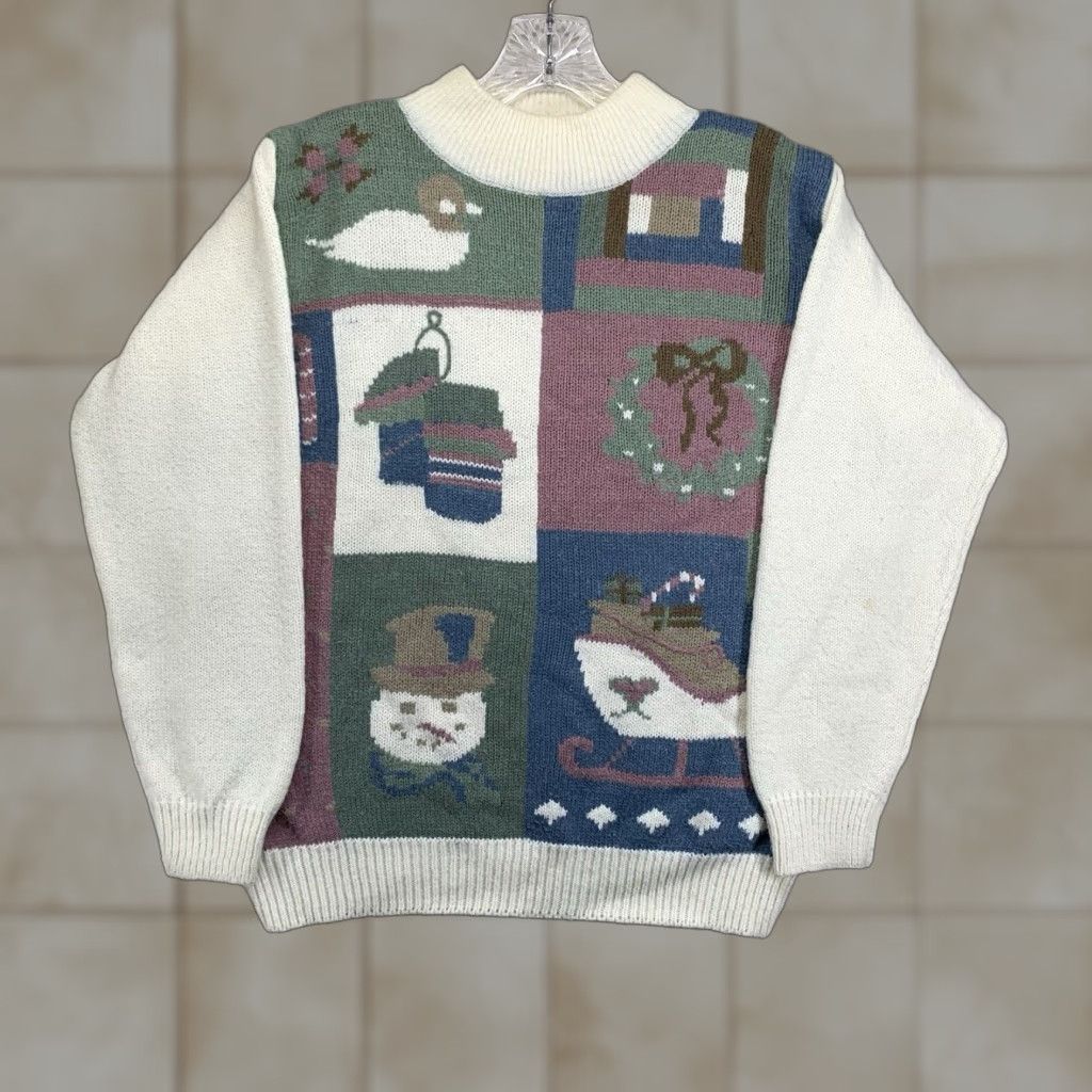 Vintage Vintage Women's Christmas Sweater 80s 90s Nature Theme Crew Neck Long Sleeve Acrylic Knit Pullover Large Size L / US 10 / IT 46 - 1 Thumbnail