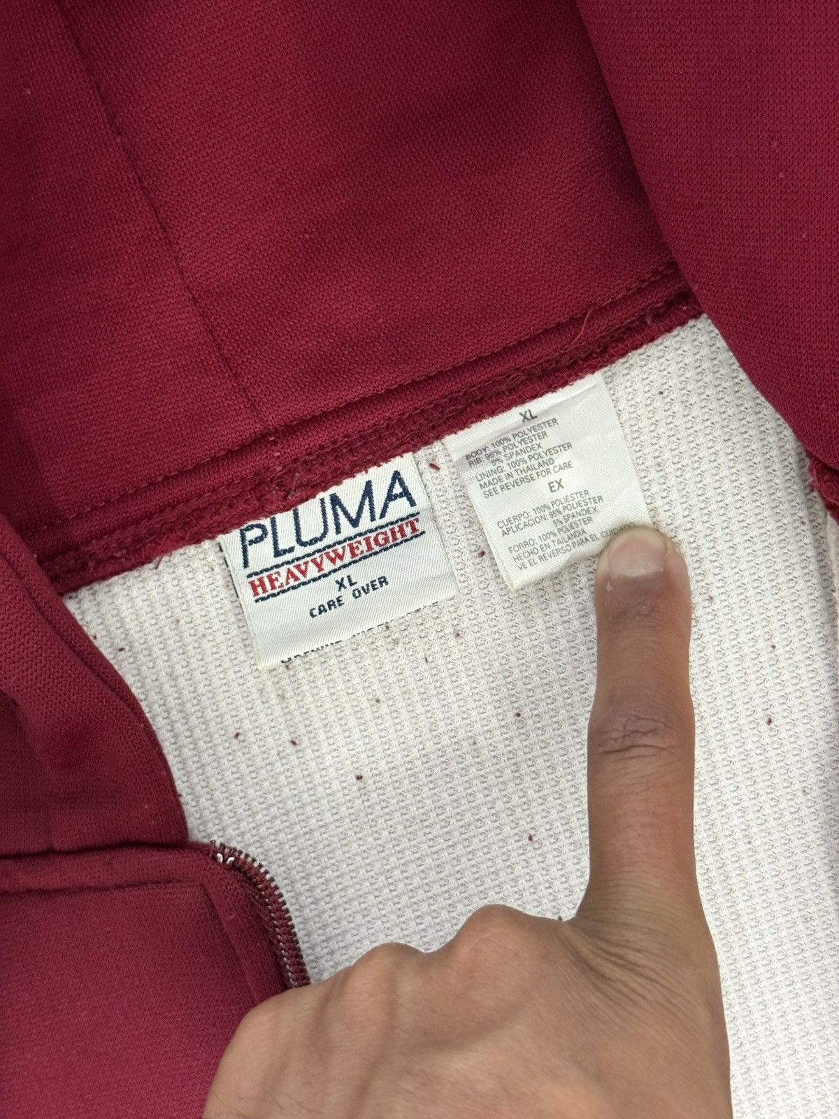Japanese Brand Pluma Burgundy Thermal Waffle Lined Vintage Full Zip Hoodie Size US XL / EU 56 / 4 - 2 Thumbnail