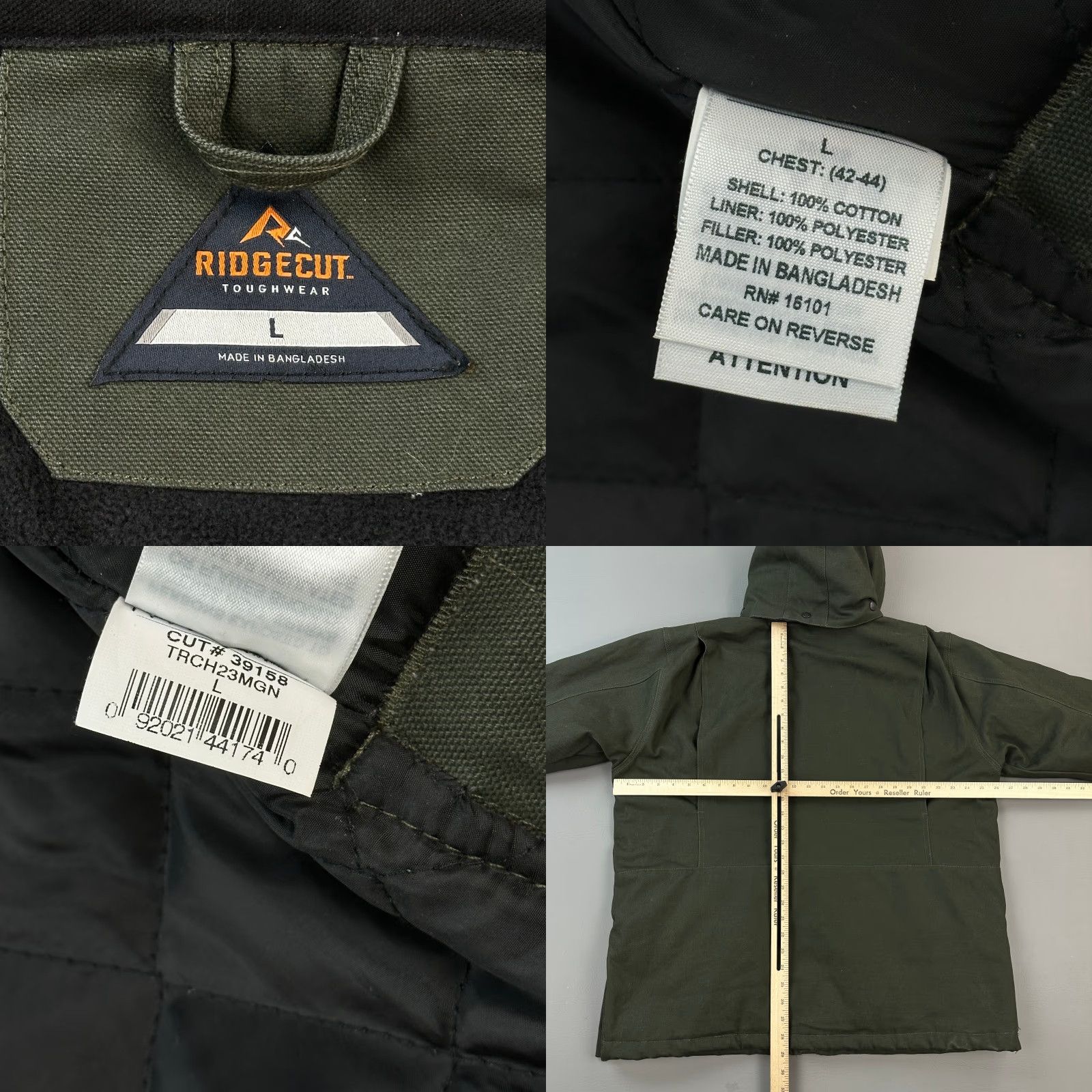 Vintage Ridgecut Toughshield Chore Jacket Mens Large Duck Canvas Fleece Lined Hooded Green Winter Fall Jacket Mens L Regular Size US L / EU 52-54 / 3 - 8 Thumbnail