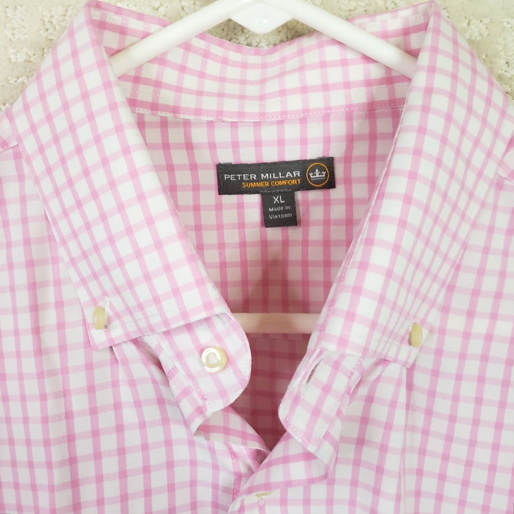 Peter Millar VINTAGE? No. Peter Millar Summer Comfort Pink Check Shirt XL Mens Long Sleeve Button-Up Dress Shirt Size 46R - 4 Thumbnail