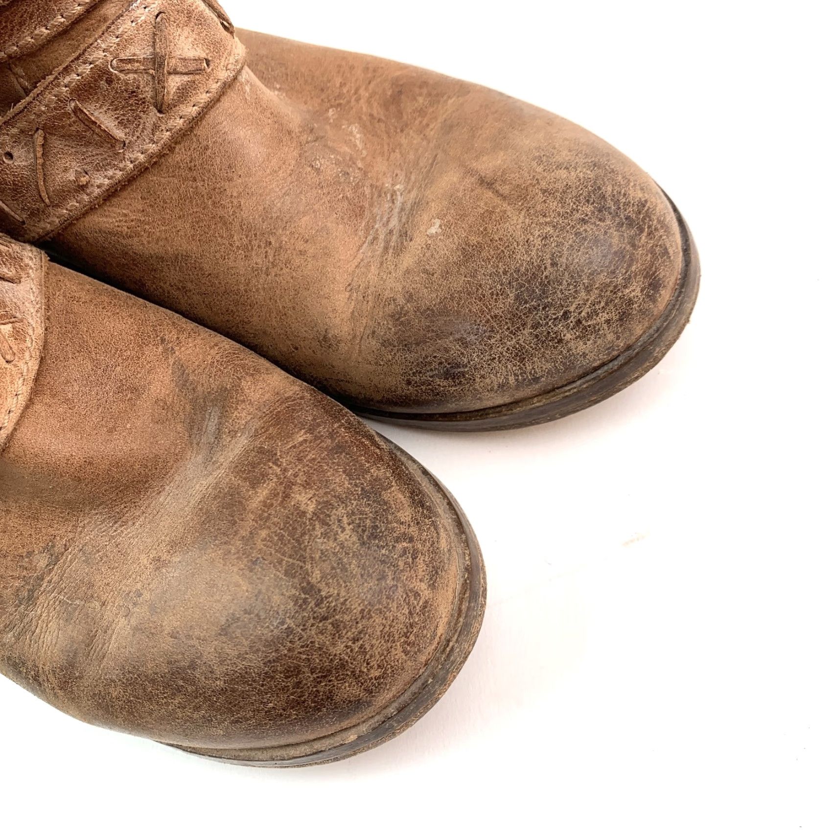 Vintage VINTAGE Corral Brown Distressed Leather Ankle Boots 7.5 Women Western Boot Buckle Zipper Block Heel Colonial? Size US 8 / IT 38 - 2 Thumbnail