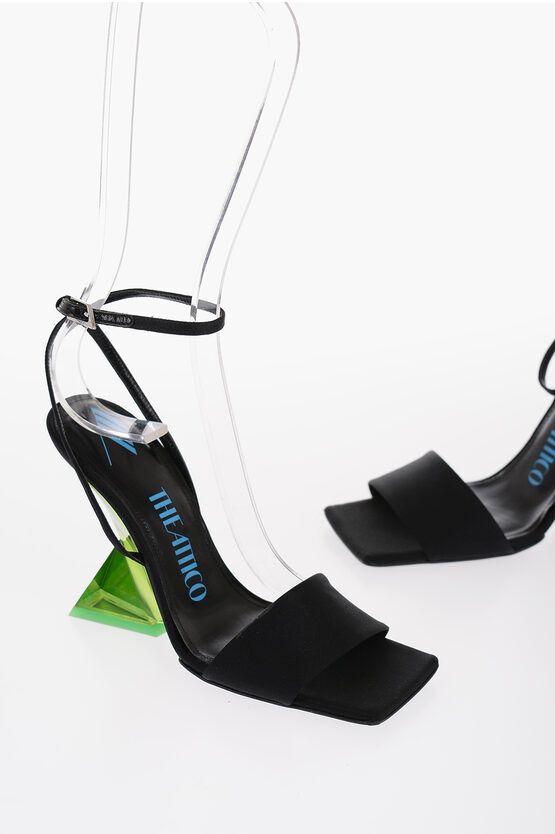image of The Attico Satin Cheope Ankle-Strap Sandals With Sculptural Plexiglass in Black, Women's (Size 6)