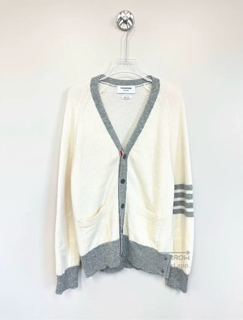 Thom Browne White and gray four-striped classic knit wool