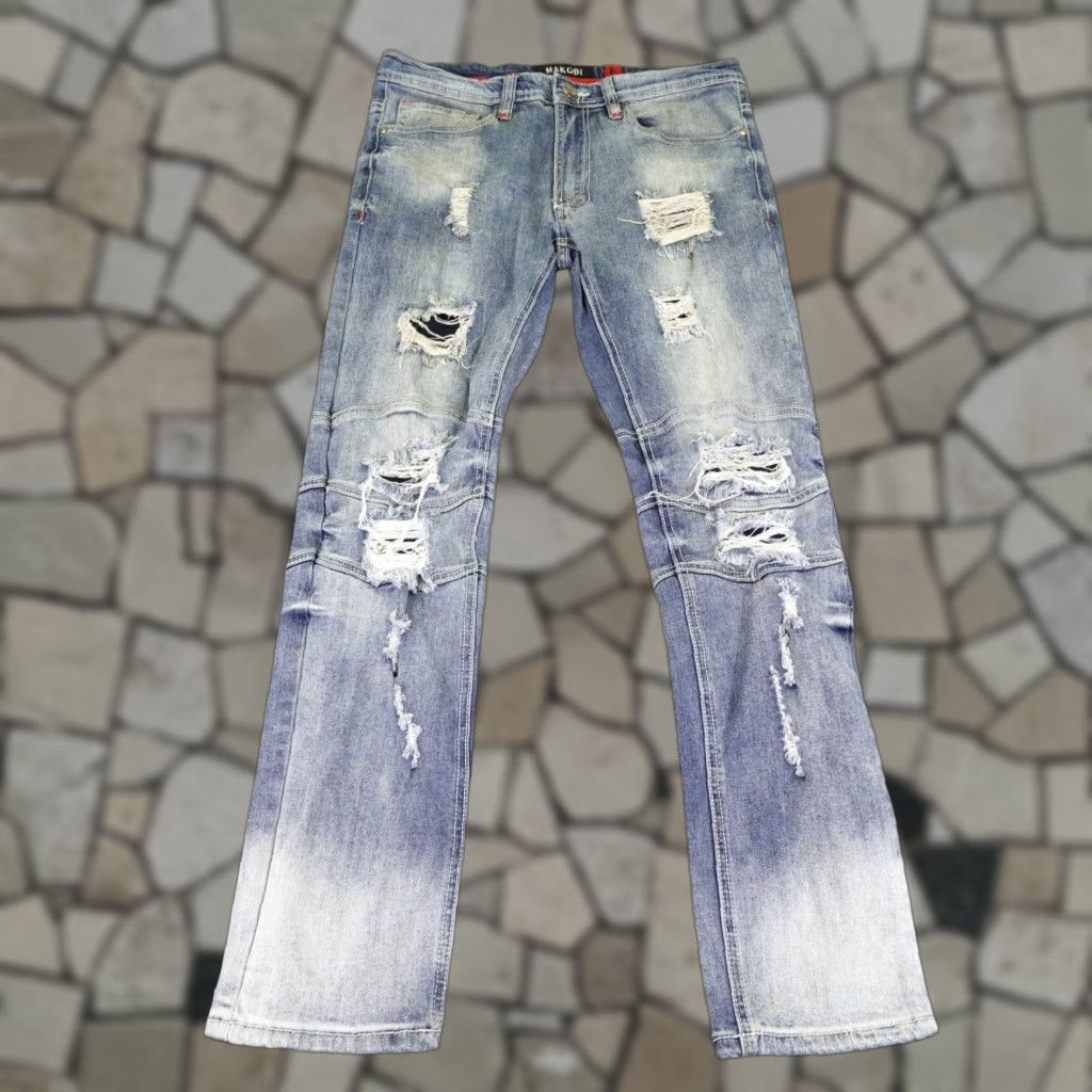 Denime VINTAGE Makobi Men's Jeans Straight Fit 32x30 Blue Denim Distressed Cotton Blend Mid 2010s Mens Size US 33 - 1 Thumbnail