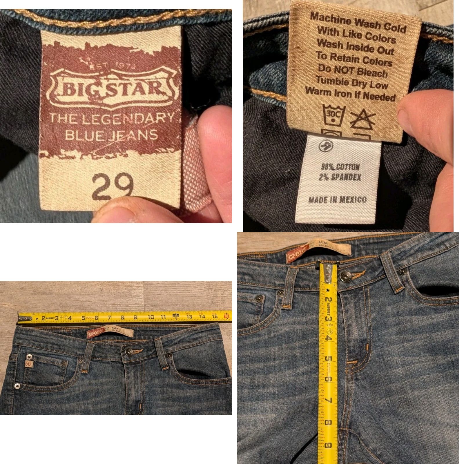 Denime BIG STAR Denim Women’s Size 29 Medium Blue Wash Alex Mid Rise Skinny Jeans 30x31 Size 29" - 8 Thumbnail