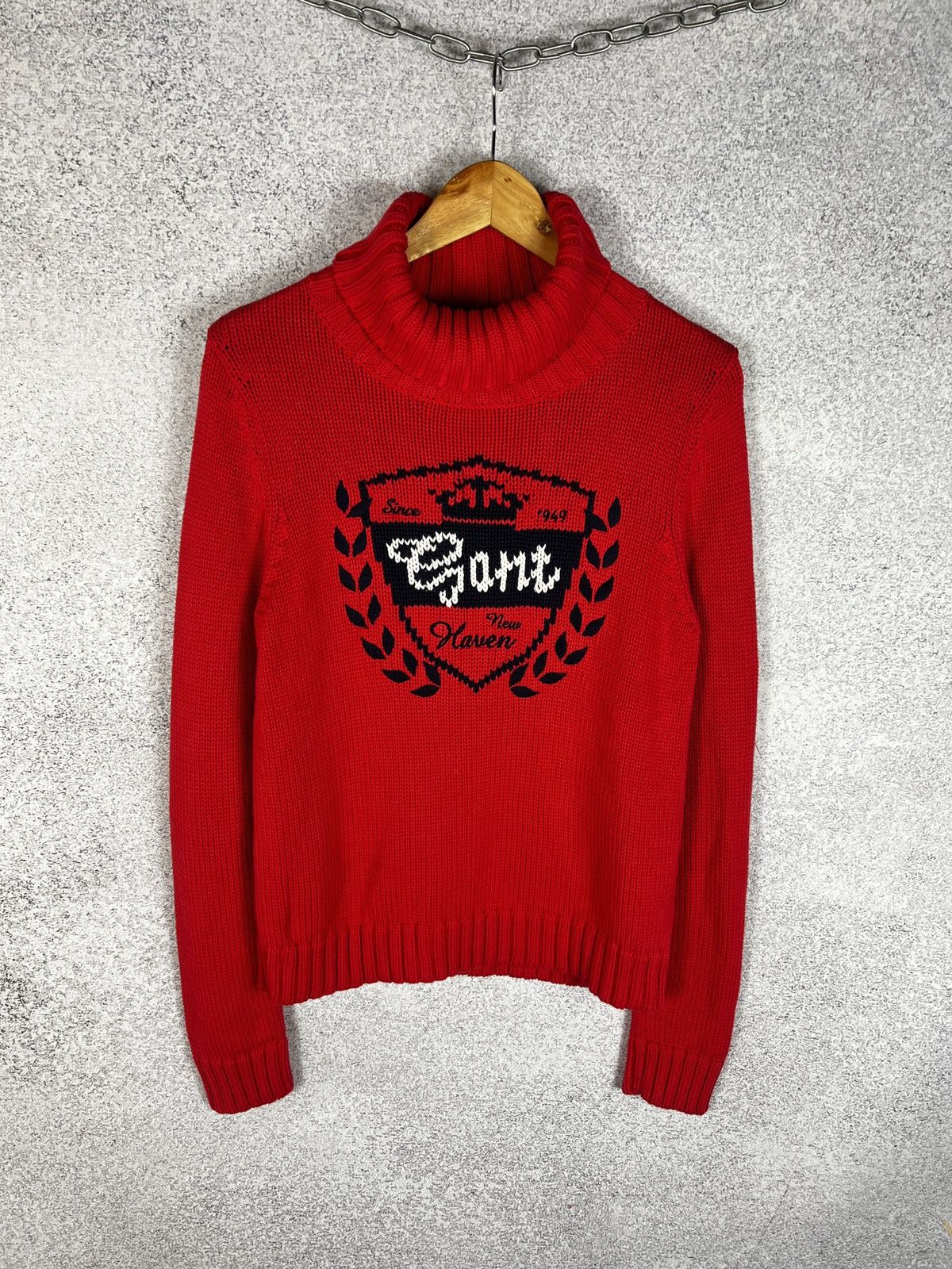 Gant Vintage Gant New Haven Heavy Knit Sweater Knitted Big Logo Size US S / EU 44-46 / 1 - 1 Thumbnail