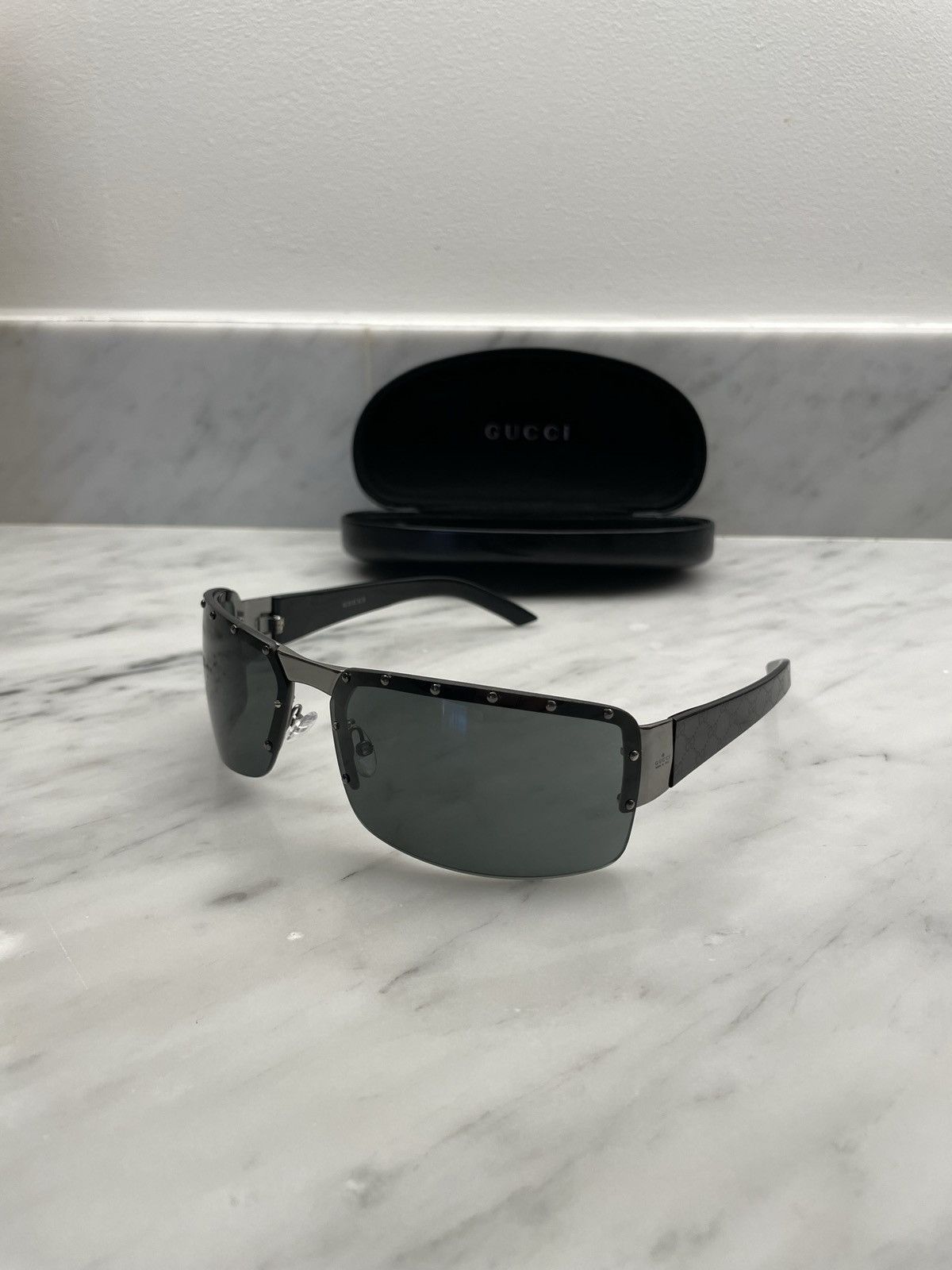 image of Gucci Gg1823 Gothic Sunglasses Mask Monogram Arms in Black, Men's
