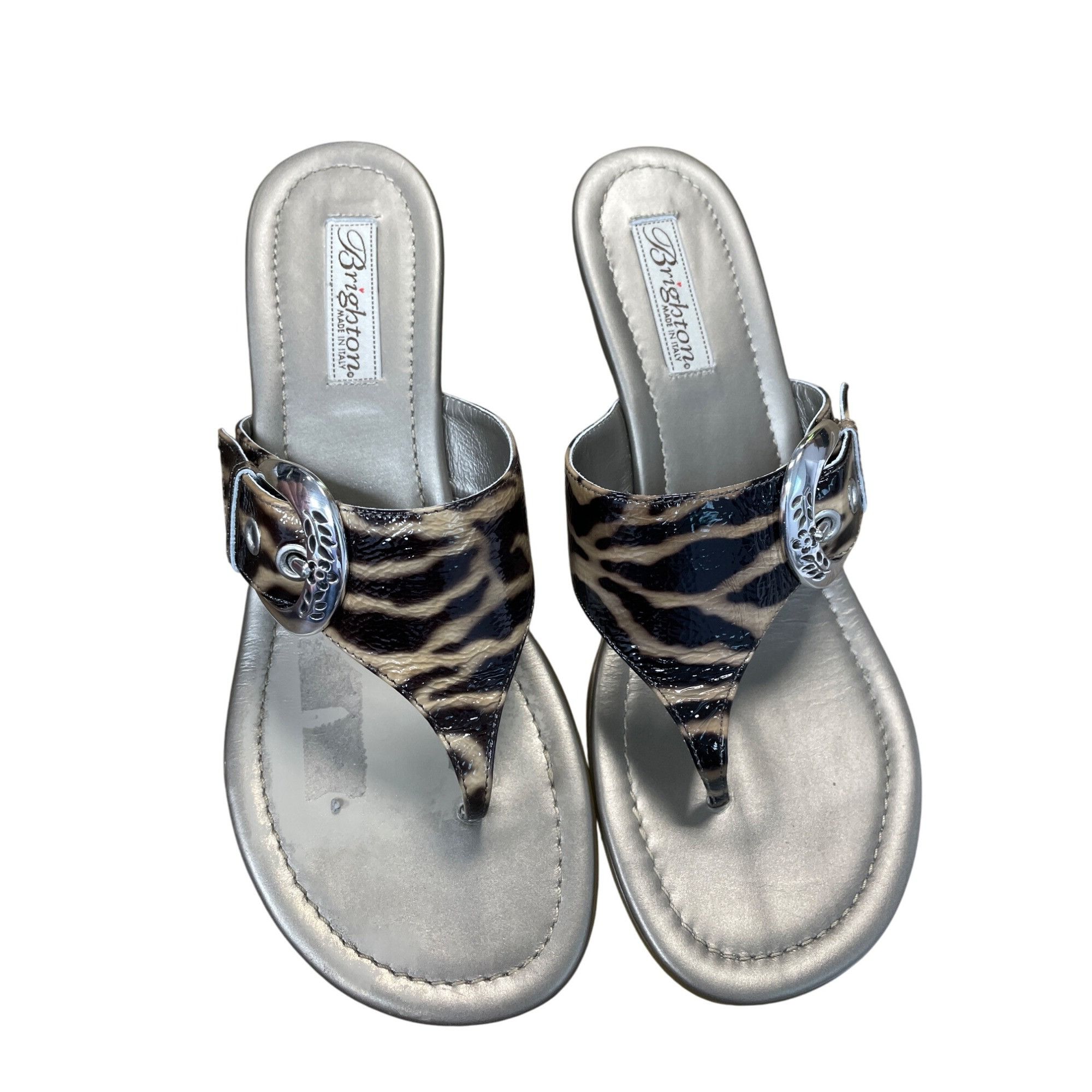 Brighton Brighton Womens Zebra Print Patent Leather Thong Sandals SZ Size US 8.5 / IT 38.5 - 11 Thumbnail