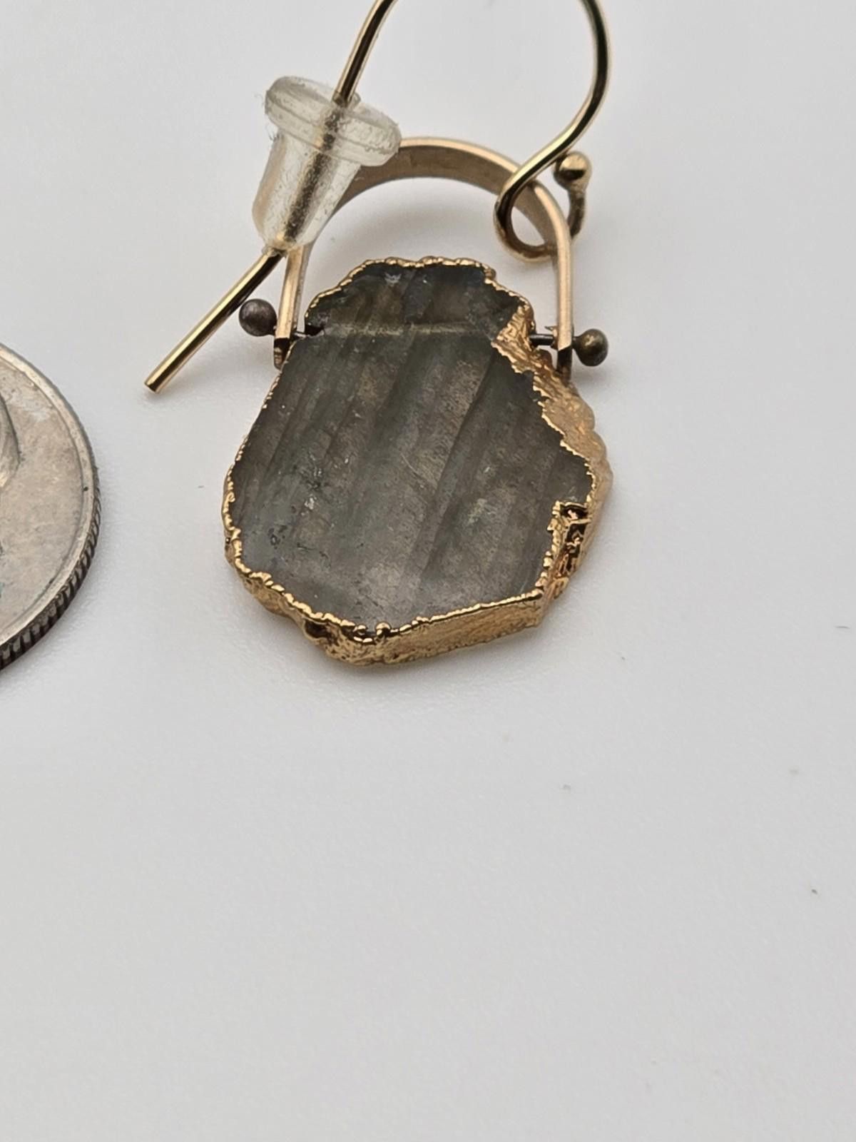 Studio D'Artisan Labradorite Slice Earrings 14K GF Strong Flash Boho Artisan Size ONE SIZE - 7 Thumbnail