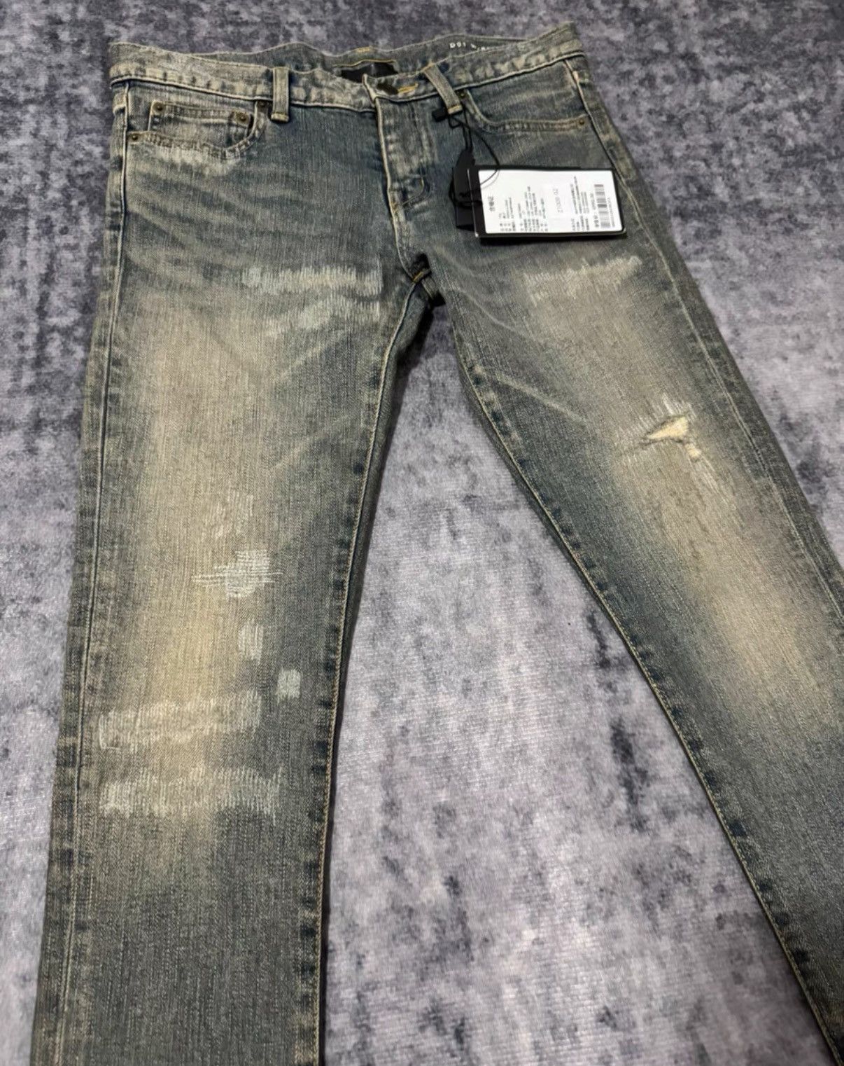 Saint Laurent Paris SLP 13FW Yellow Mud "Cat Paw" Brushed Distressed Denim Jeans Size US 27 - 3 Thumbnail